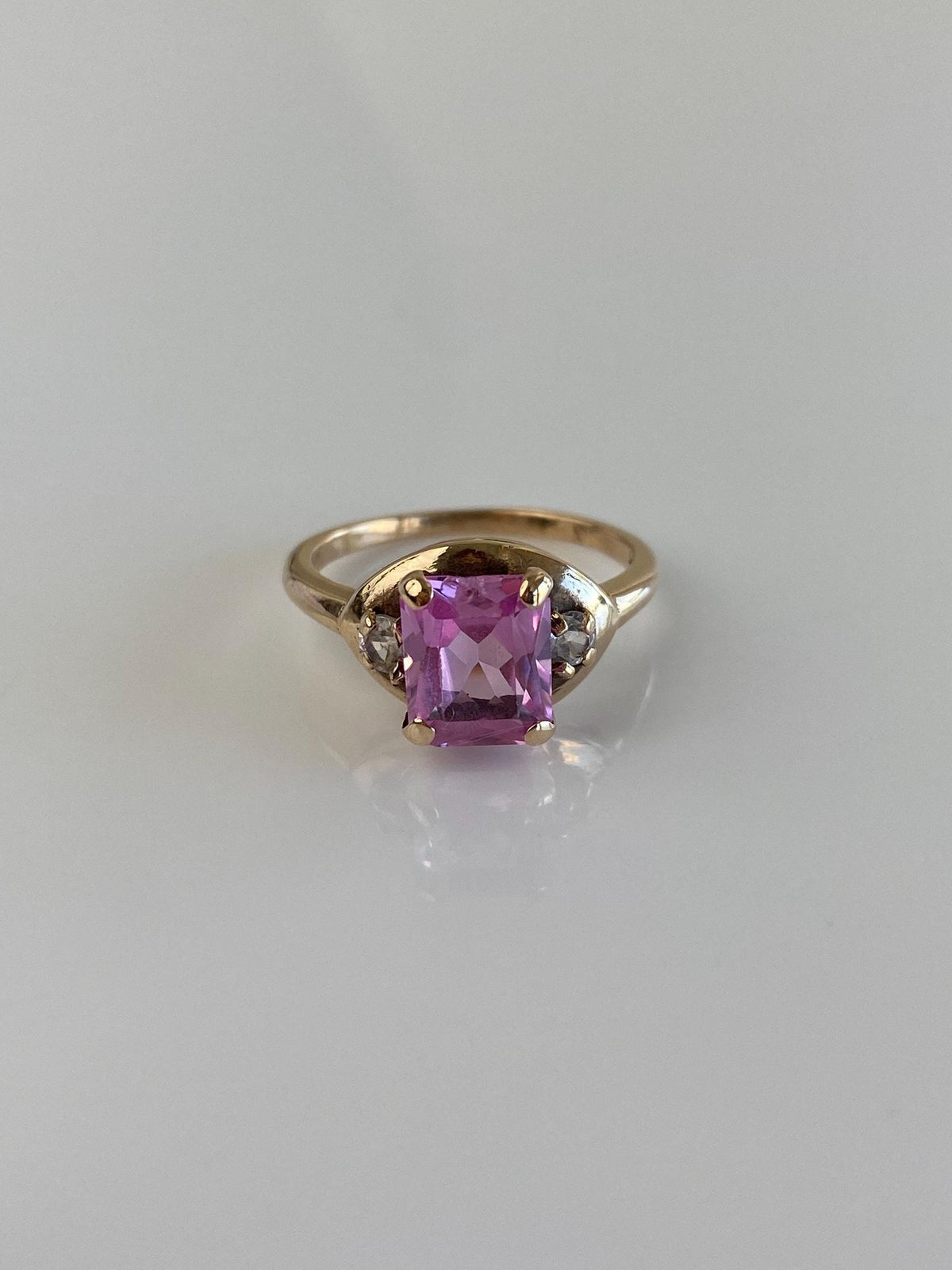 Vintage Solid 10k White Gold Pink Sapphire Clear Spinel Ring - Size 5.5