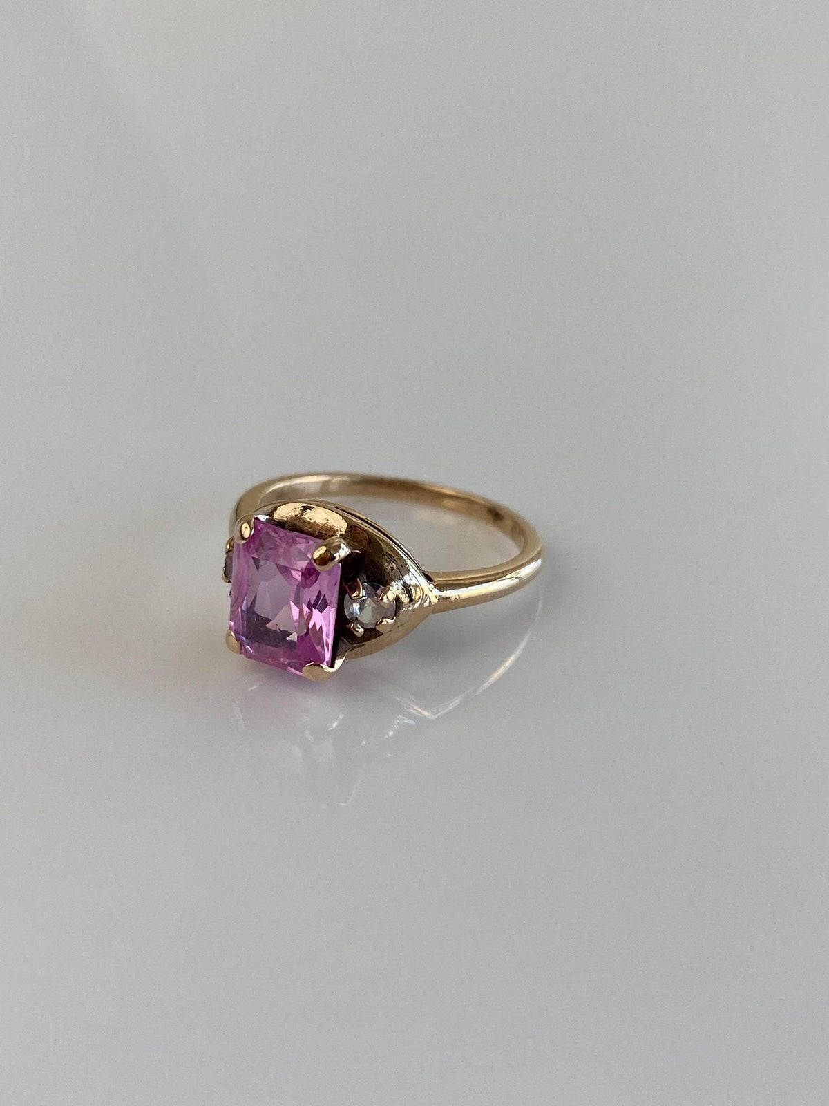 Vintage Solid 10k White Gold Pink Sapphire Clear Spinel Ring - Size 5.5