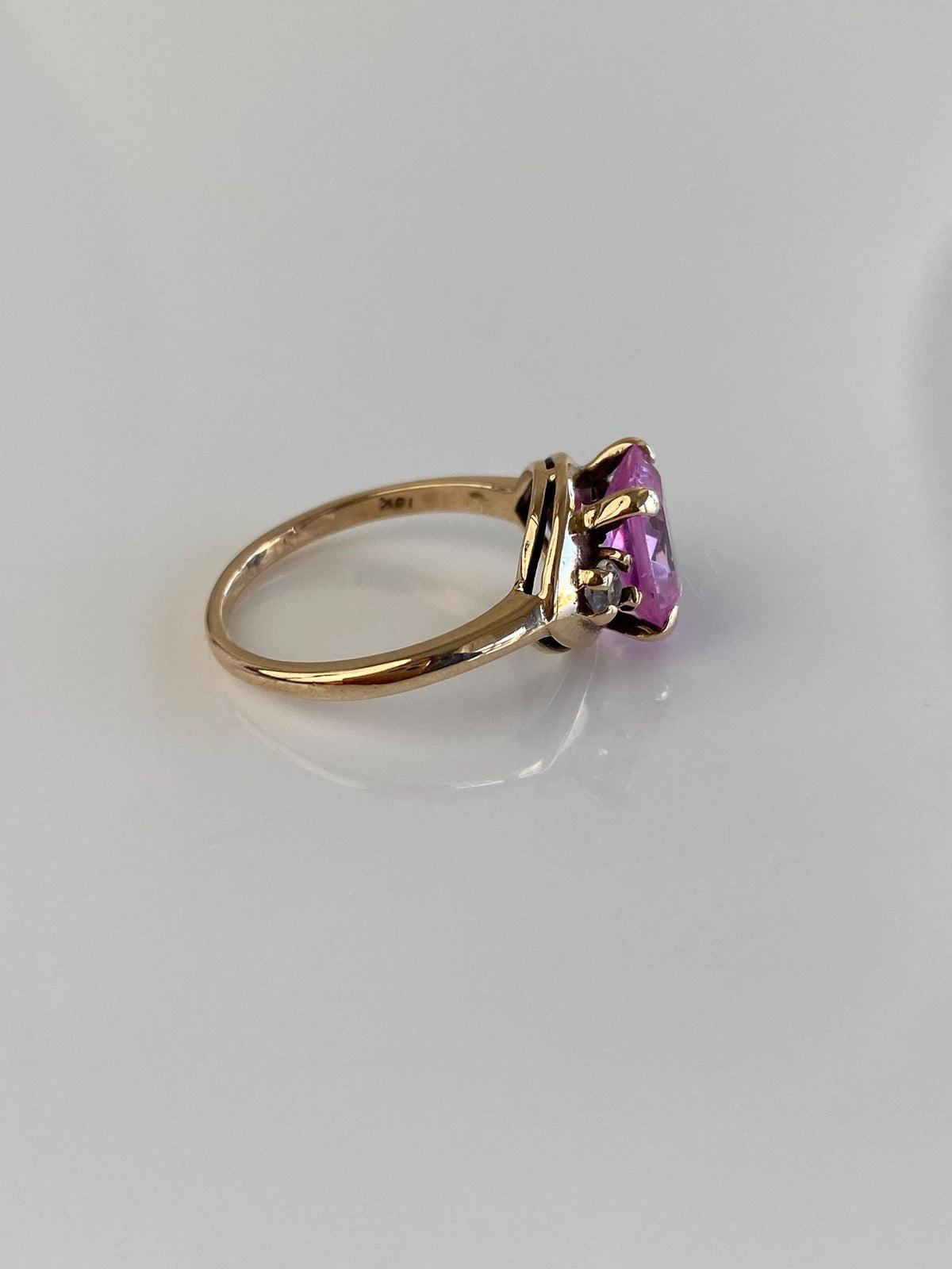 Vintage Solid 10k White Gold Pink Sapphire Clear Spinel Ring - Size 5.5
