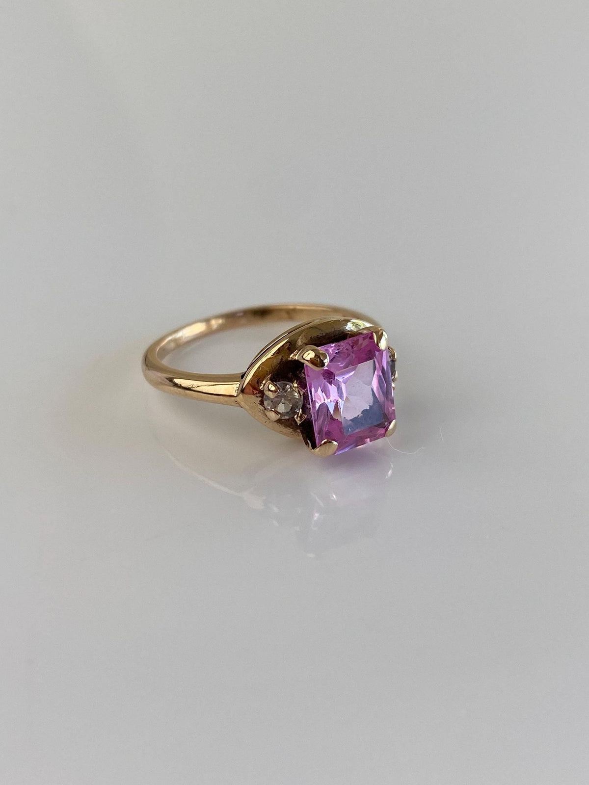 Vintage Solid 10k White Gold Pink Sapphire Clear Spinel Ring - Size 5.5