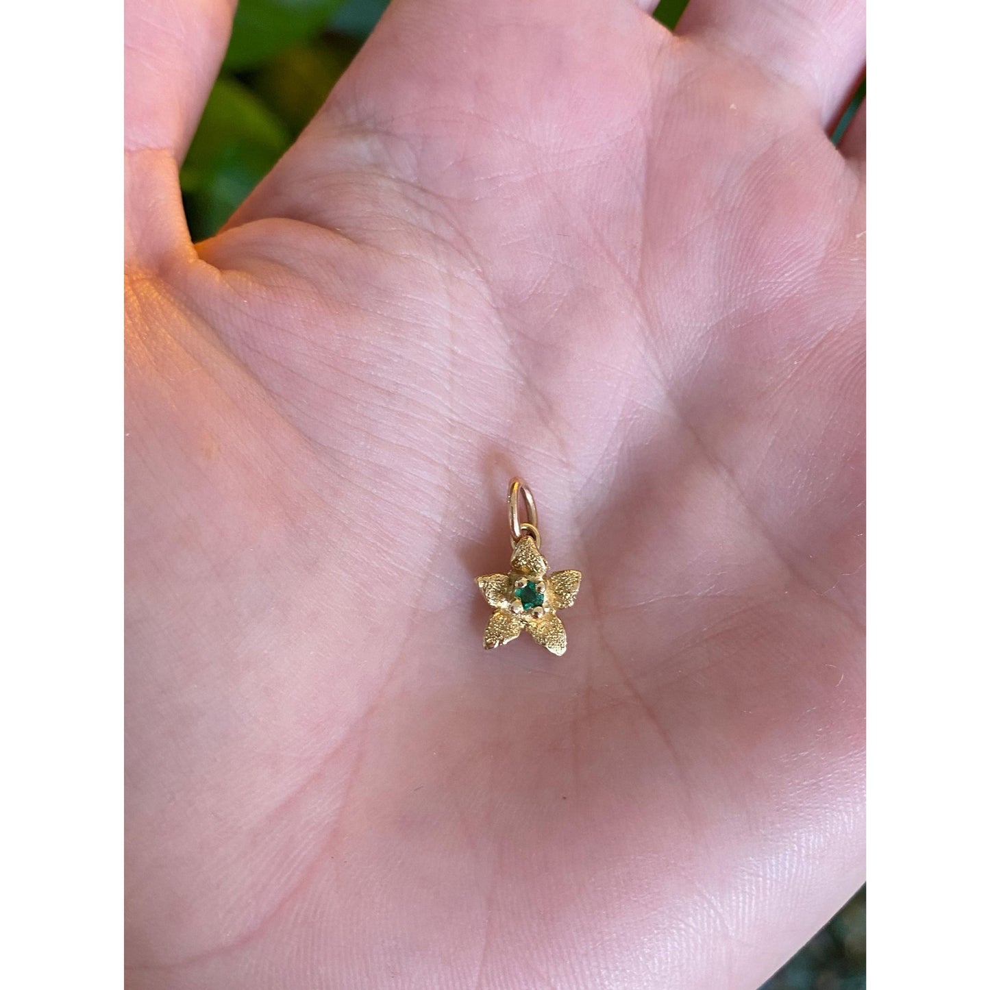 Solid 14k Yellow Gold Emerald Flower Charm