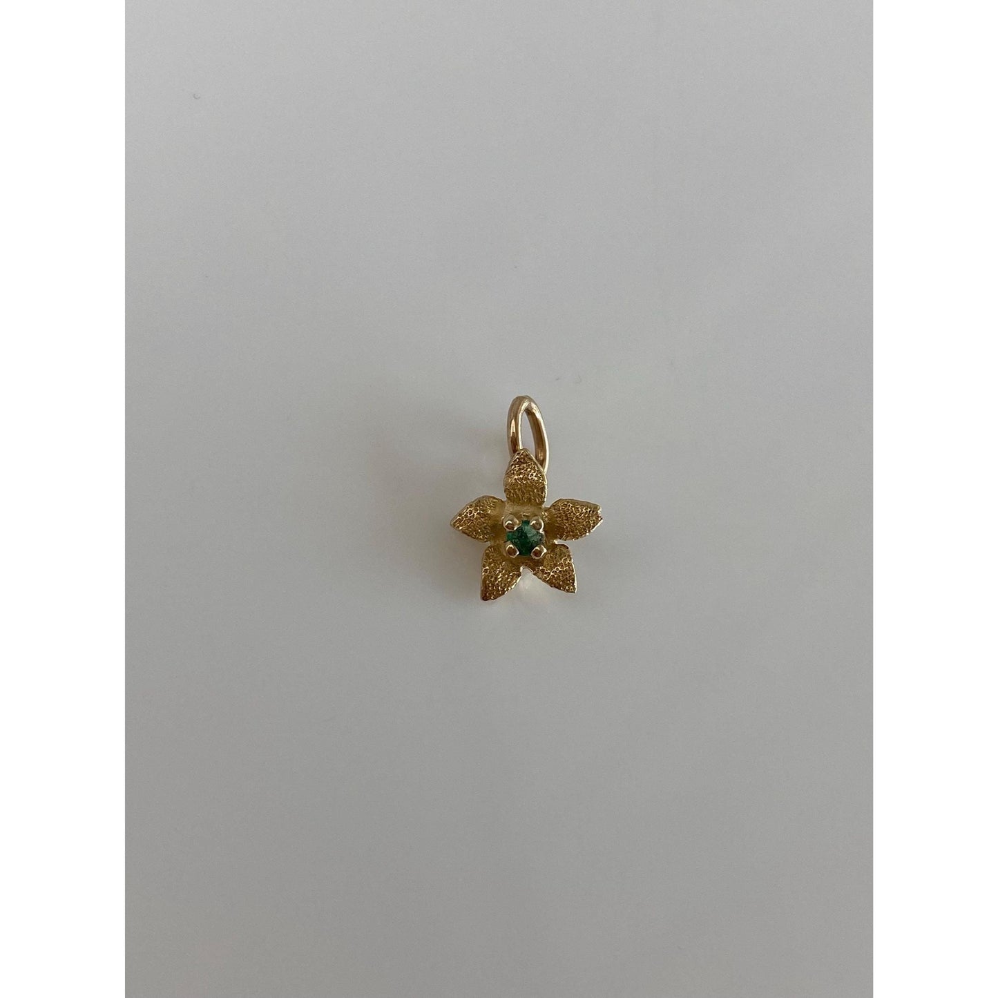 Solid 14k Yellow Gold Emerald Flower Charm