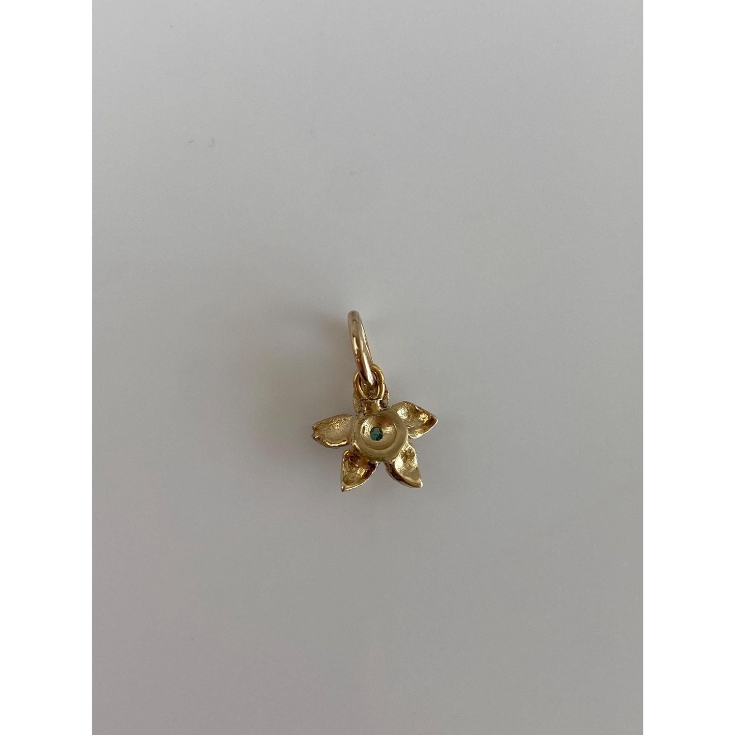 Solid 14k Yellow Gold Emerald Flower Charm