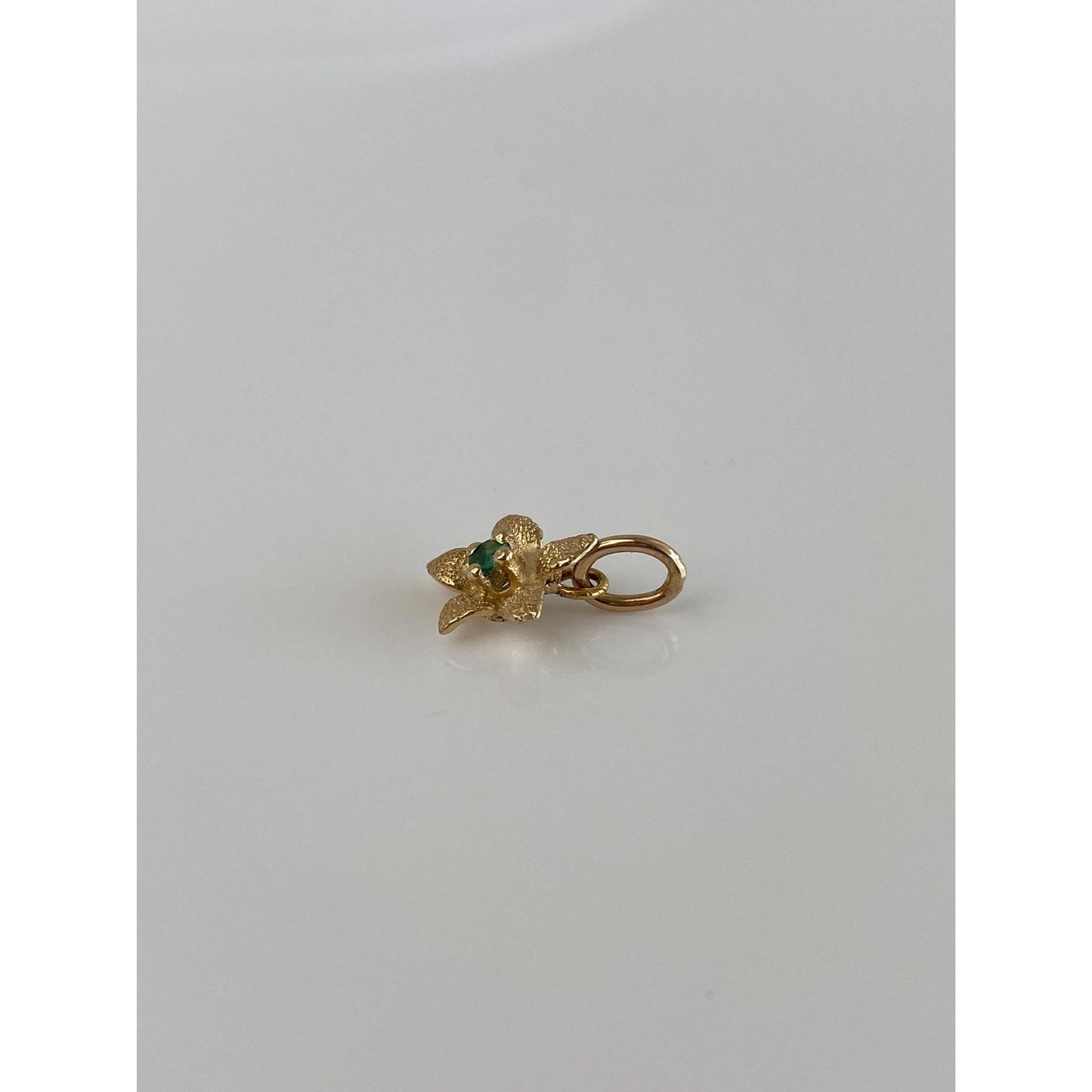Solid 14k Yellow Gold Emerald Flower Charm