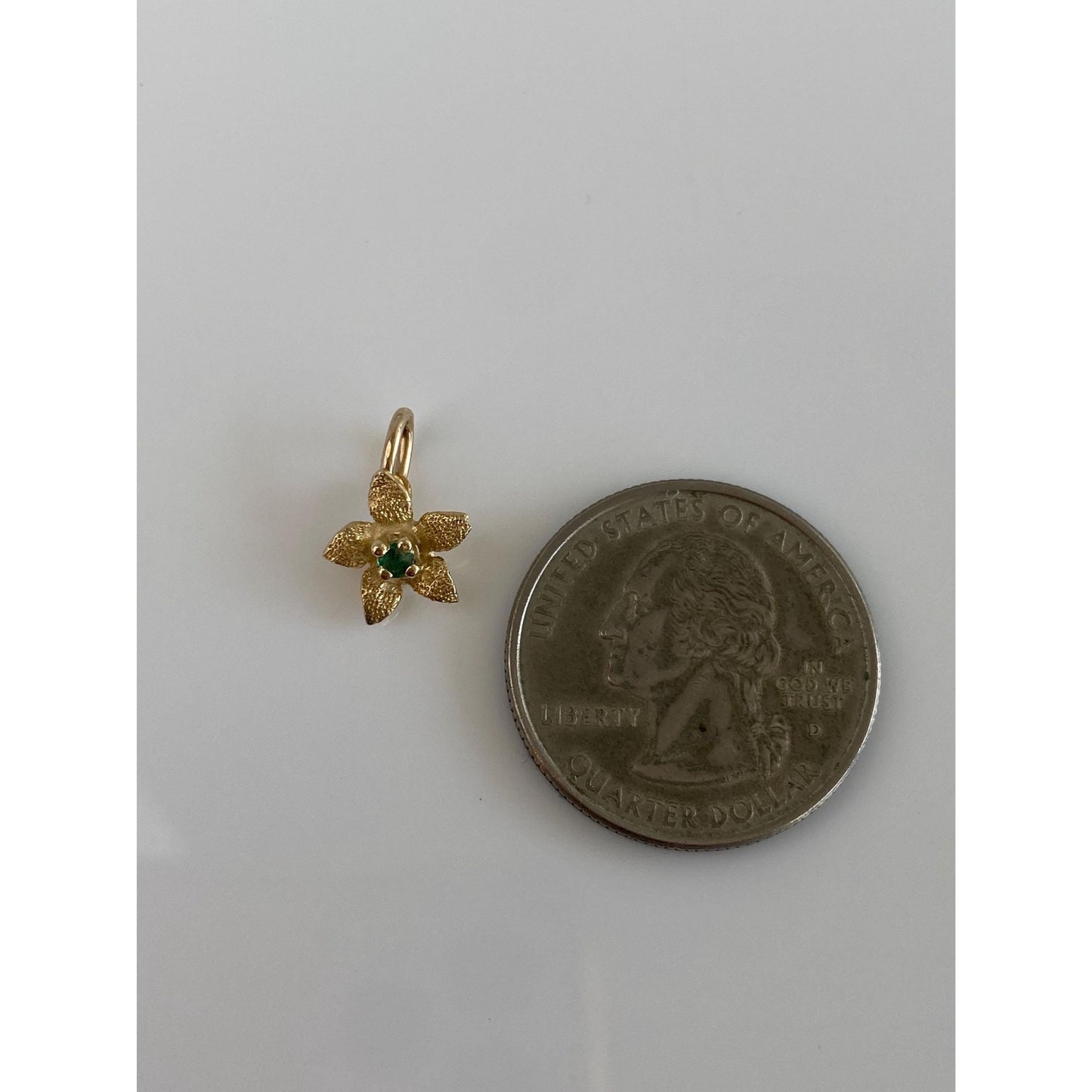 Solid 14k Yellow Gold Emerald Flower Charm