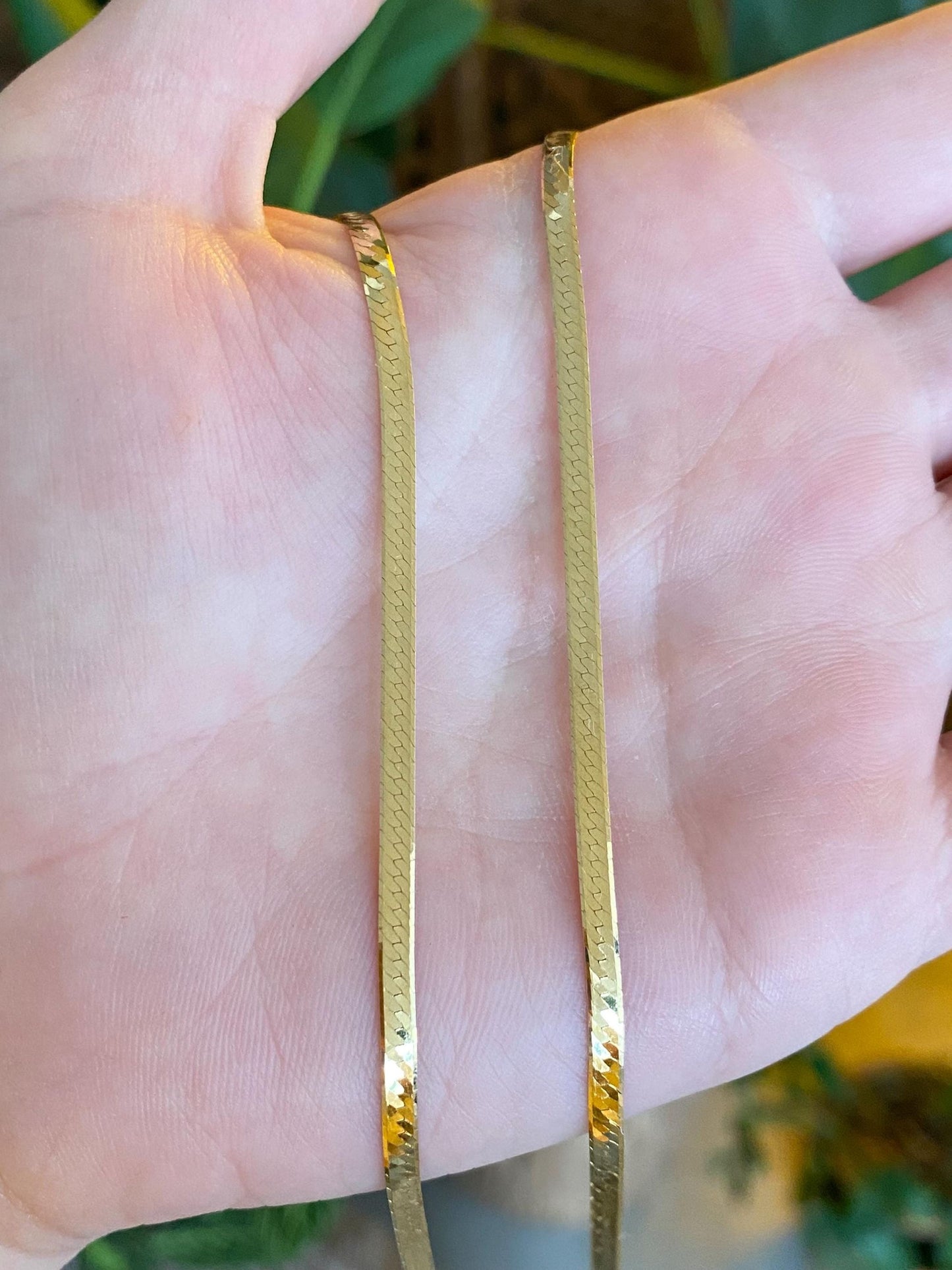 Solid 18k Yellow Gold Herringbone Chain Necklace - 20 inches