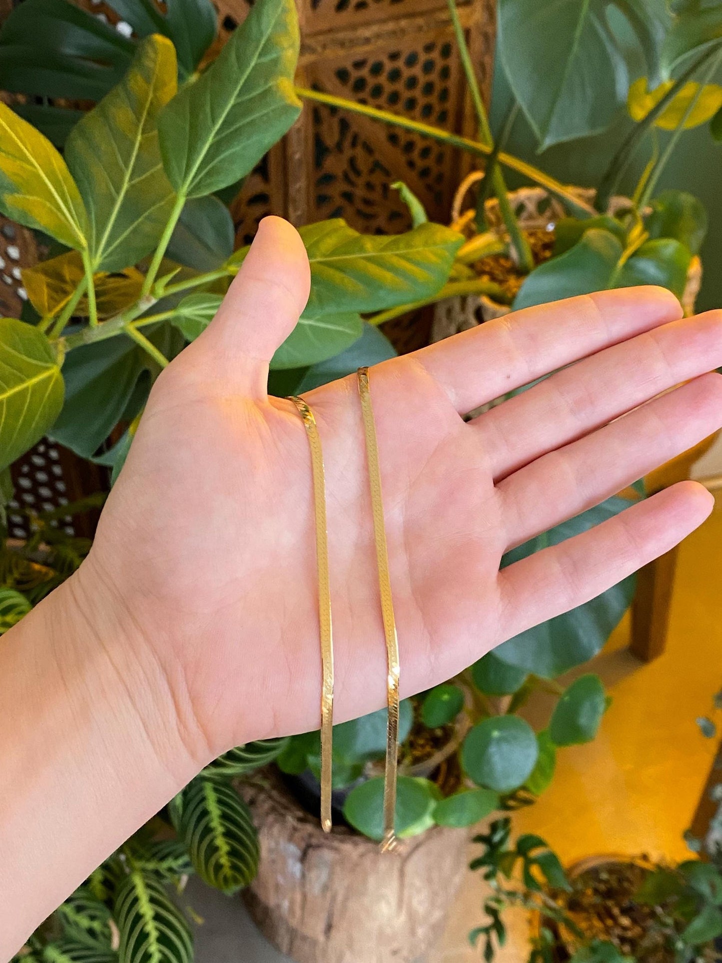 Solid 18k Yellow Gold Herringbone Chain Necklace - 20 inches