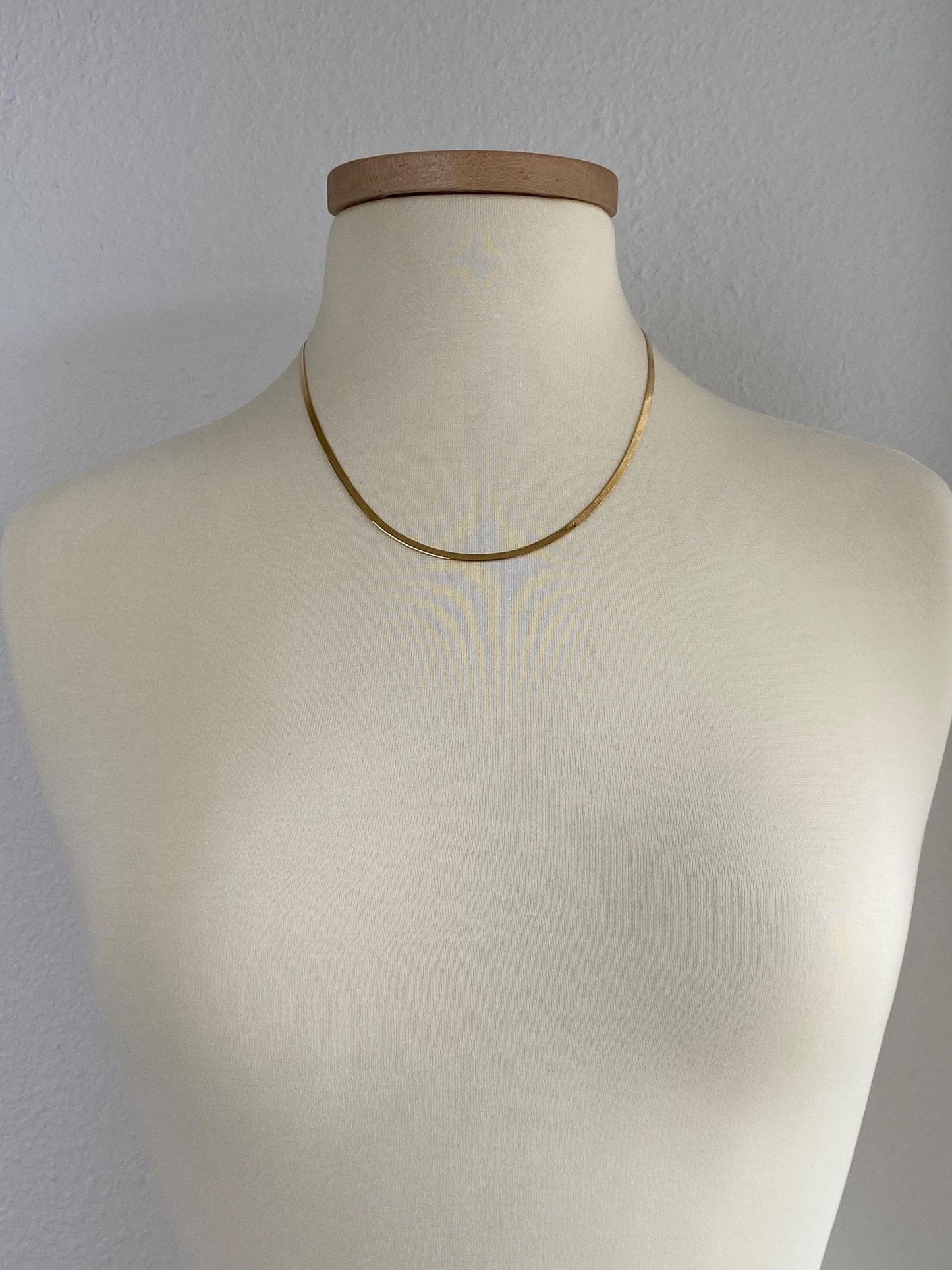 Solid 18k Yellow Gold Herringbone Chain Necklace - 20 inches