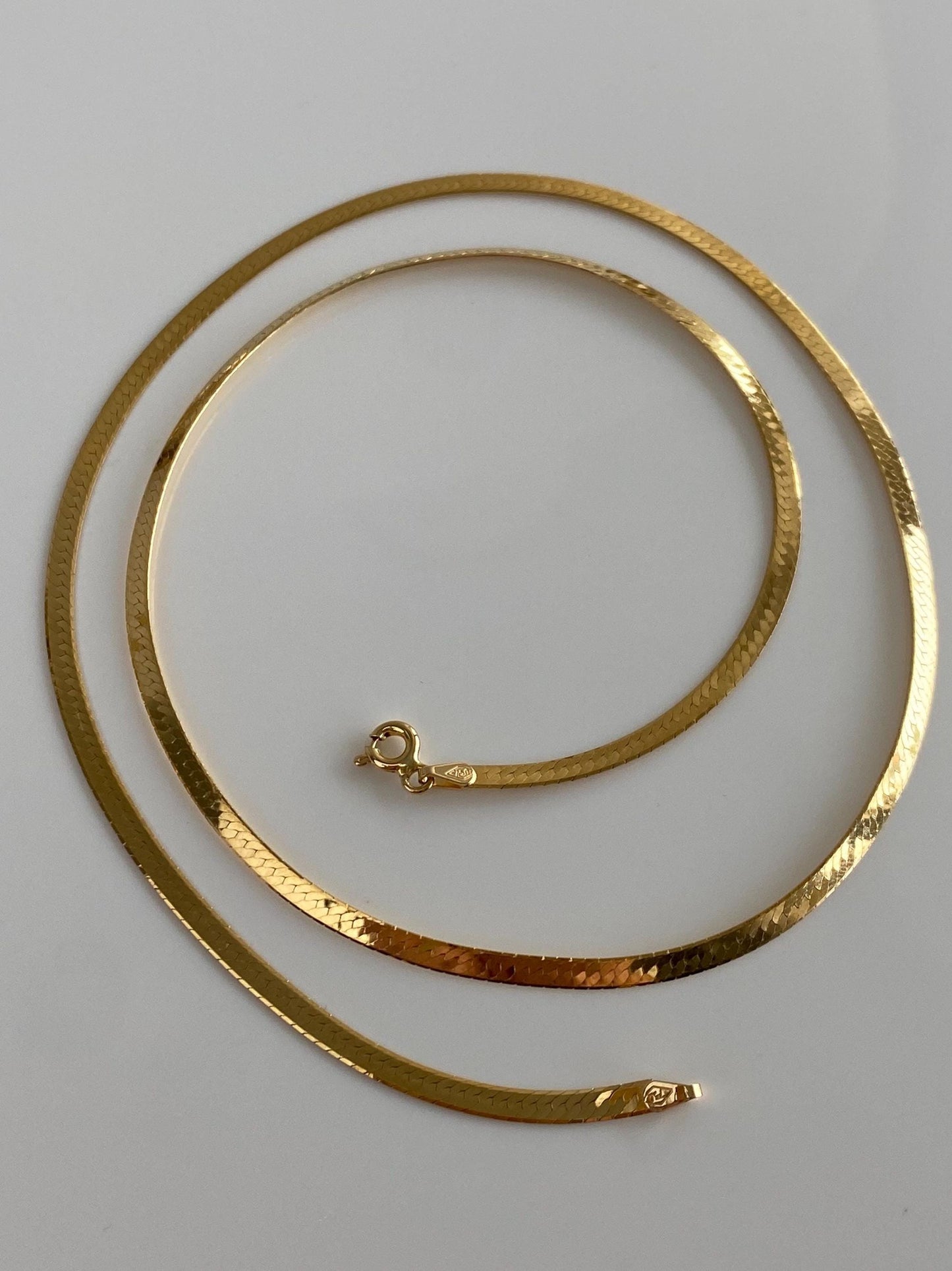 Solid 18k Yellow Gold Herringbone Chain Necklace - 20 inches