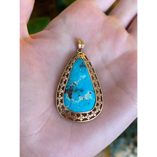 Vintage Solid 10k Rosey Gold Large Turquoise Charm