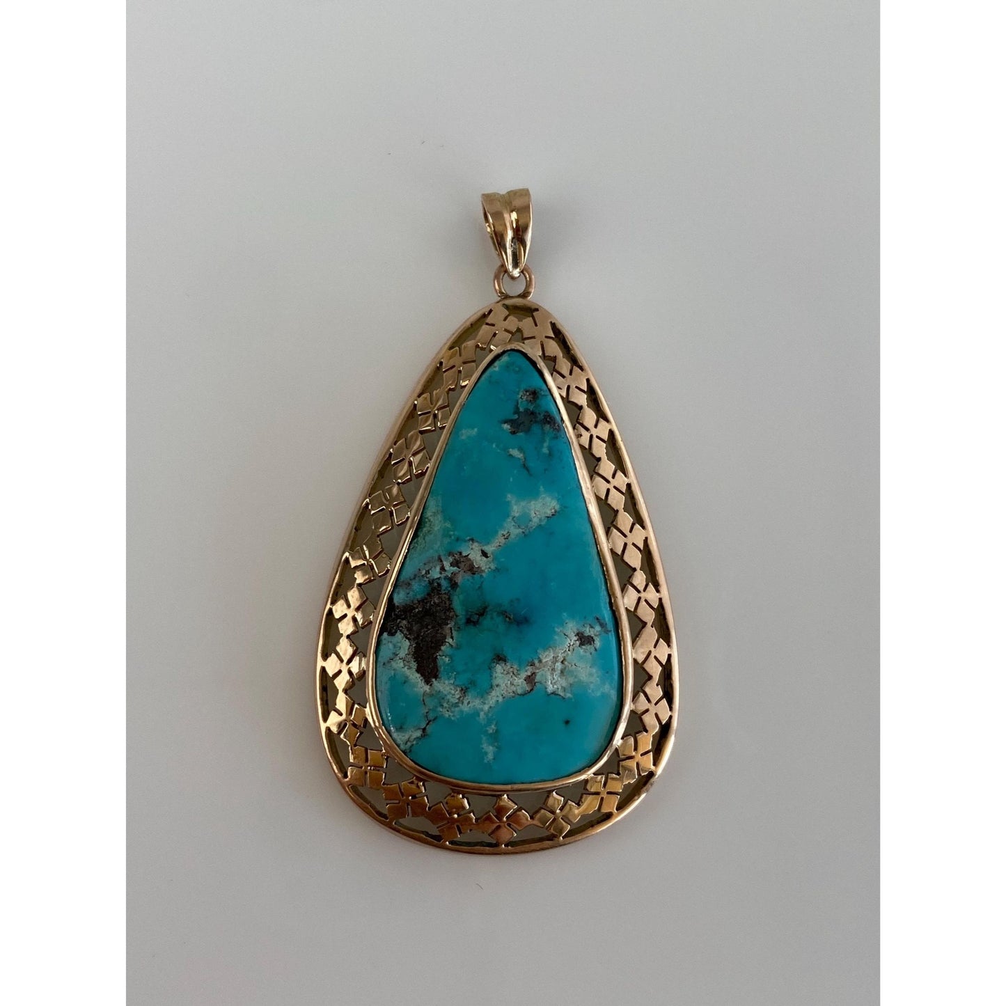 Vintage Solid 10k Rosey Gold Large Turquoise Charm