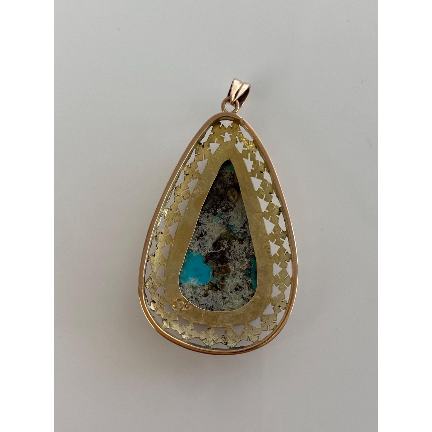 Vintage Solid 10k Rosey Gold Large Turquoise Charm