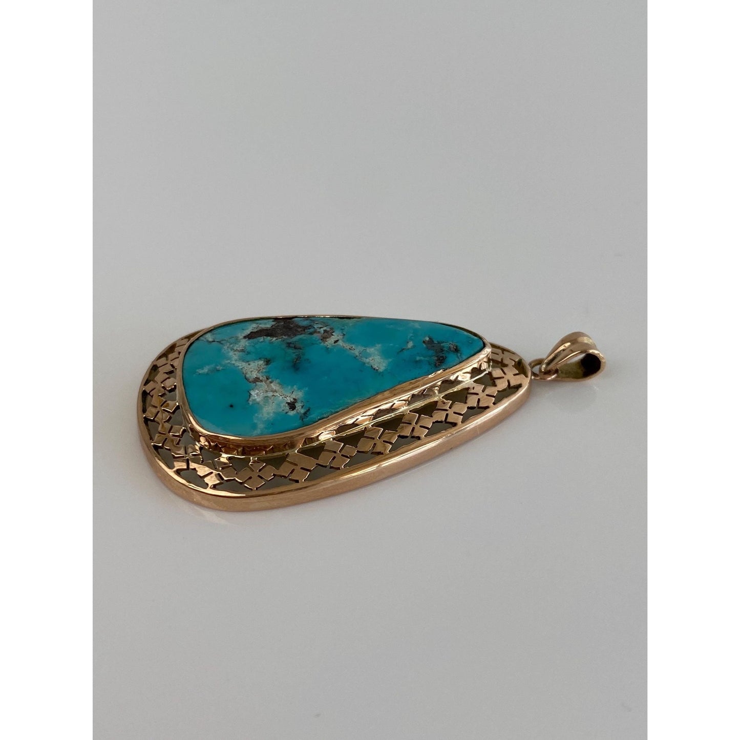 Vintage Solid 10k Rosey Gold Large Turquoise Charm