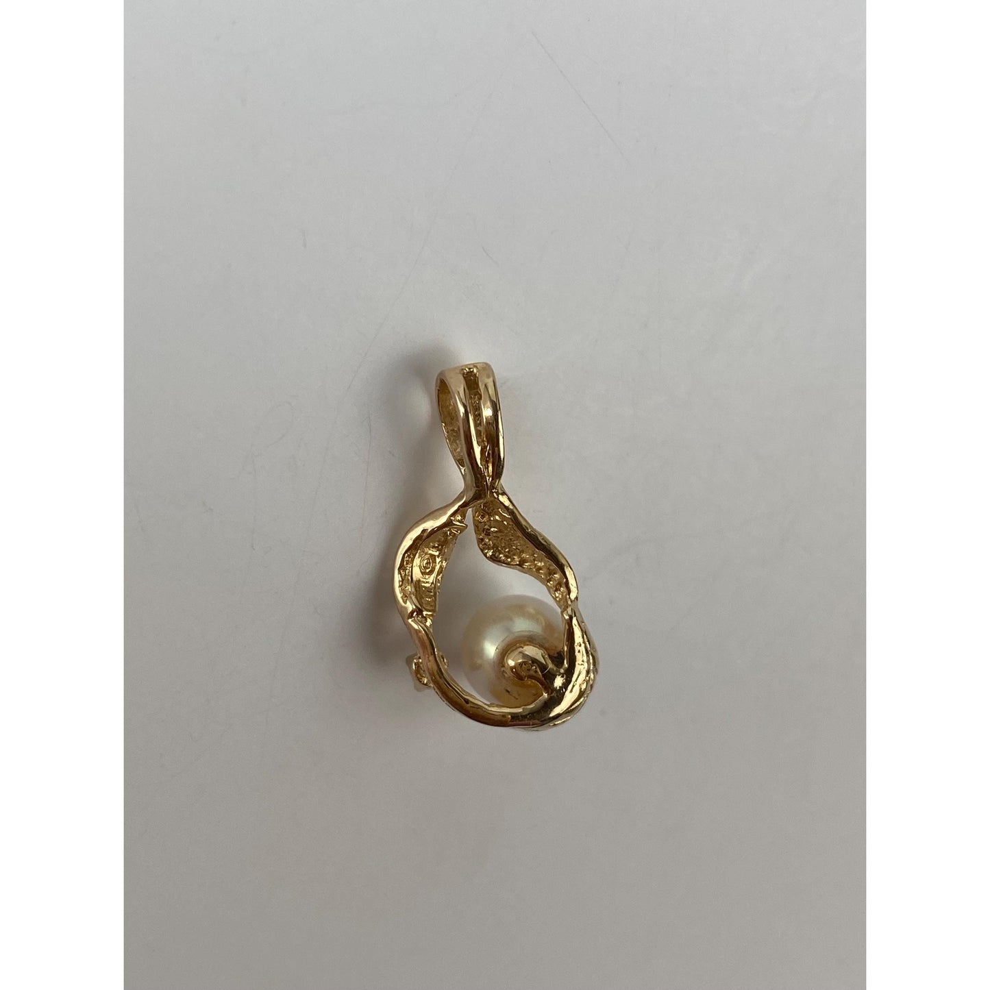 Solid 14k Yellow Gold Pearl Cubic Zirconia Leaf Charm