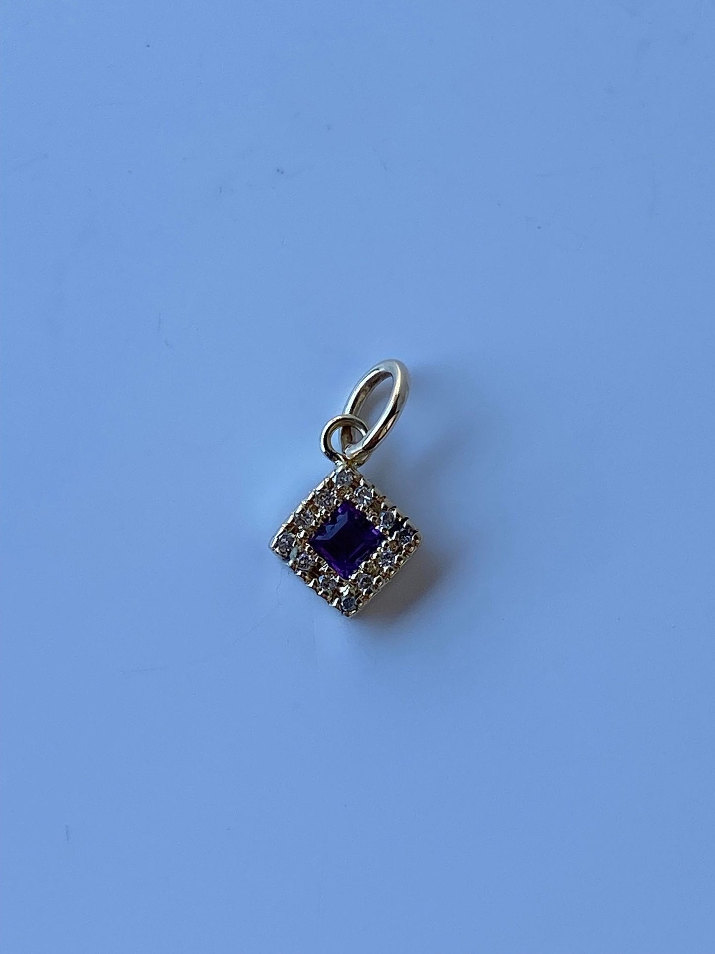 Vintage Solid 14k Yellow Gold Little Amethyst & Diamond Charm