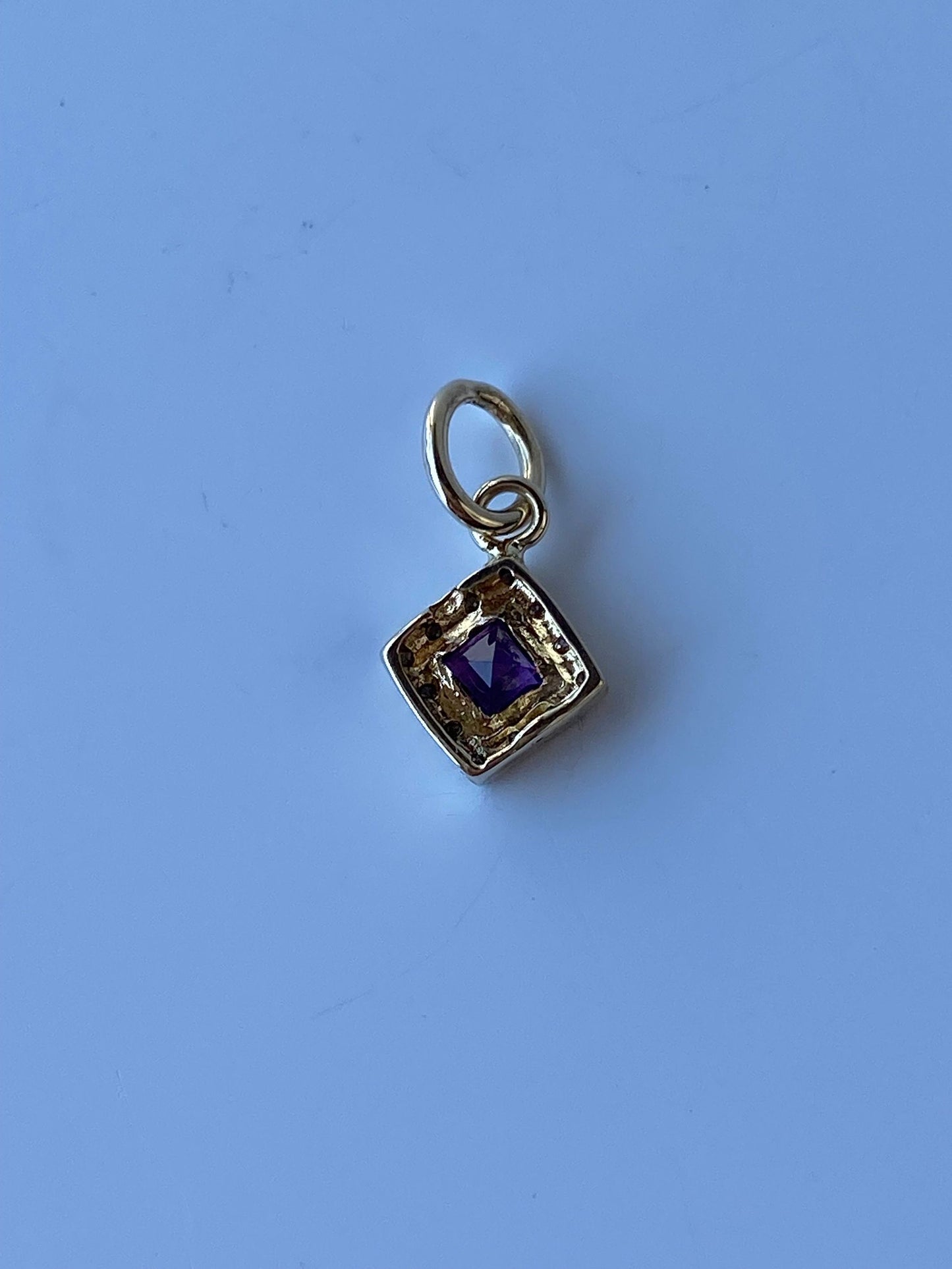 Vintage Solid 14k Yellow Gold Little Amethyst & Diamond Charm