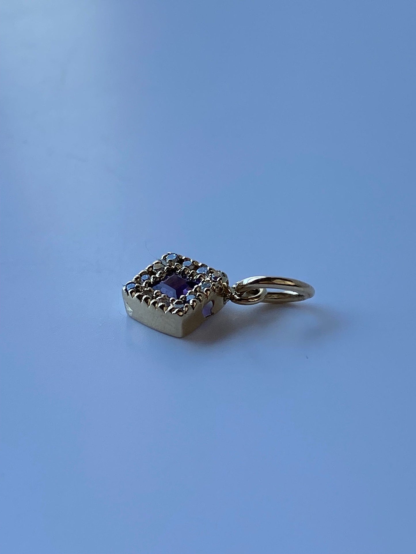 Vintage Solid 14k Yellow Gold Little Amethyst & Diamond Charm