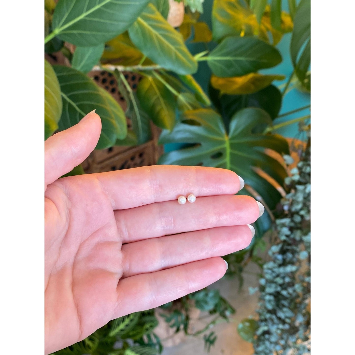 Vintage Solid 14k Yellow Gold Little Pearl Stud Earrings