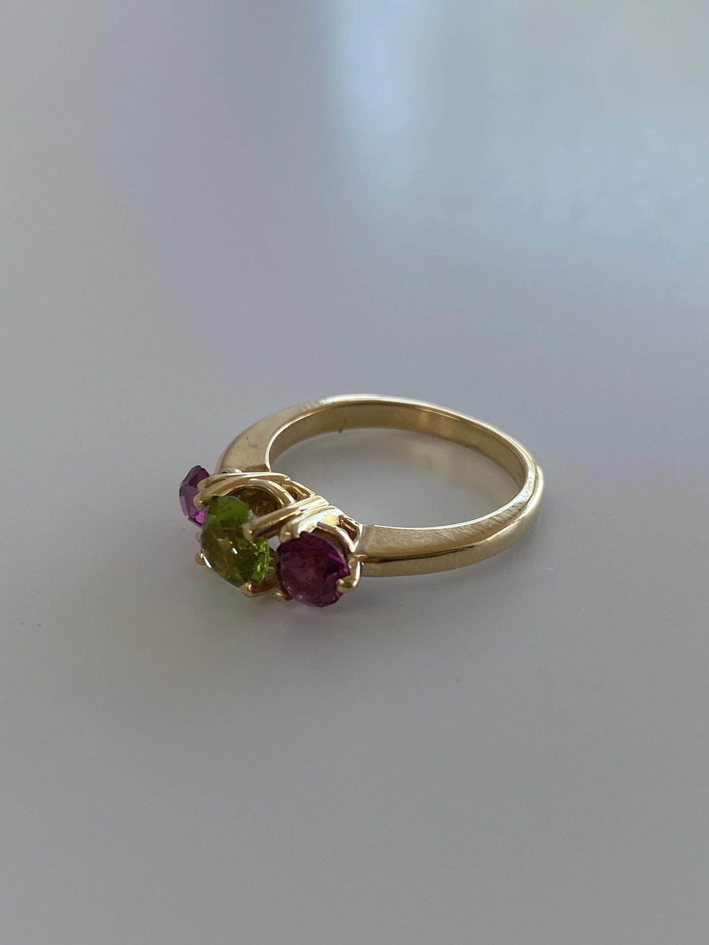 Solid 14k Yellow Gold Peridot Pink Tourmaline Ring - Size 6.25