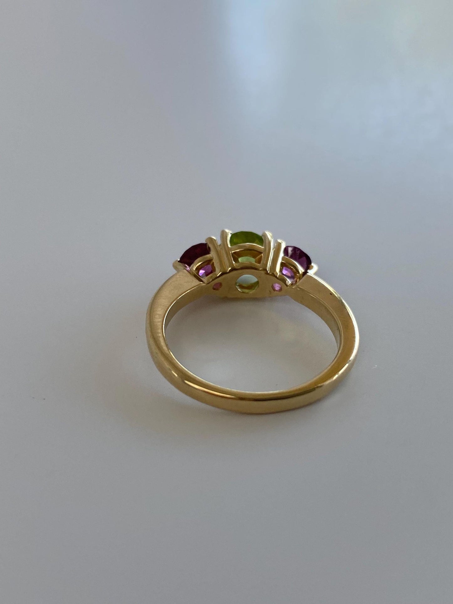 Solid 14k Yellow Gold Peridot Pink Tourmaline Ring - Size 6.25