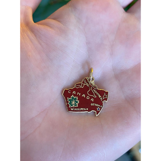 Vintage Solid 14k Yellow Gold Enamel Canada Charm