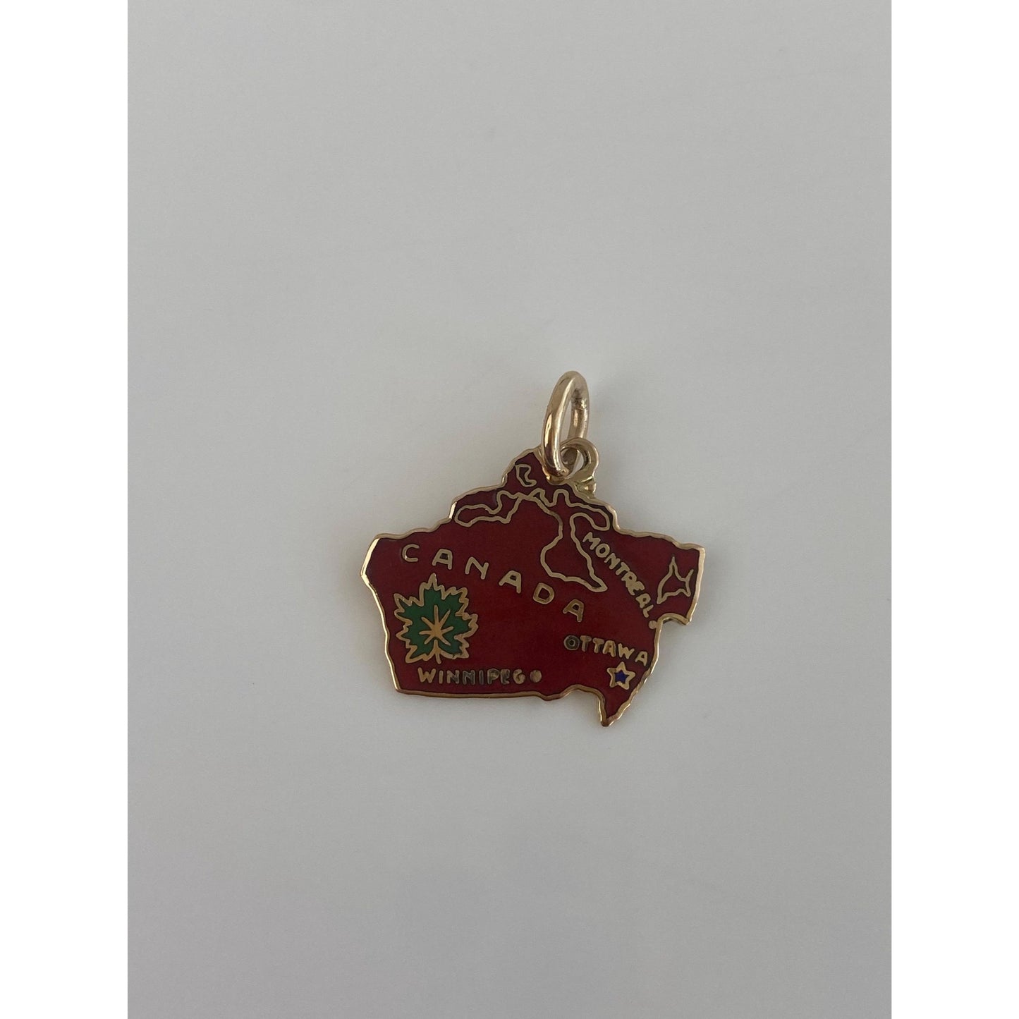 Vintage Solid 14k Yellow Gold Enamel Canada Charm