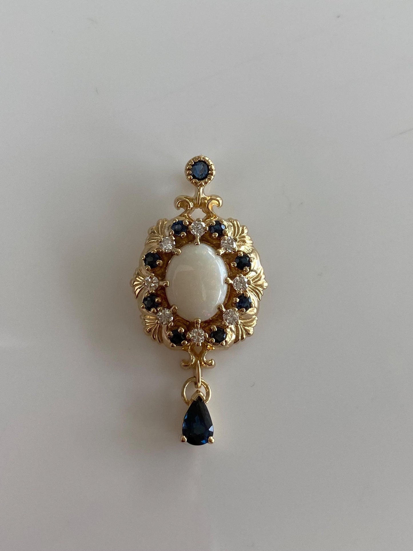 Solid 14k Yellow Gold Diamond Blue Sapphire Opal Charm