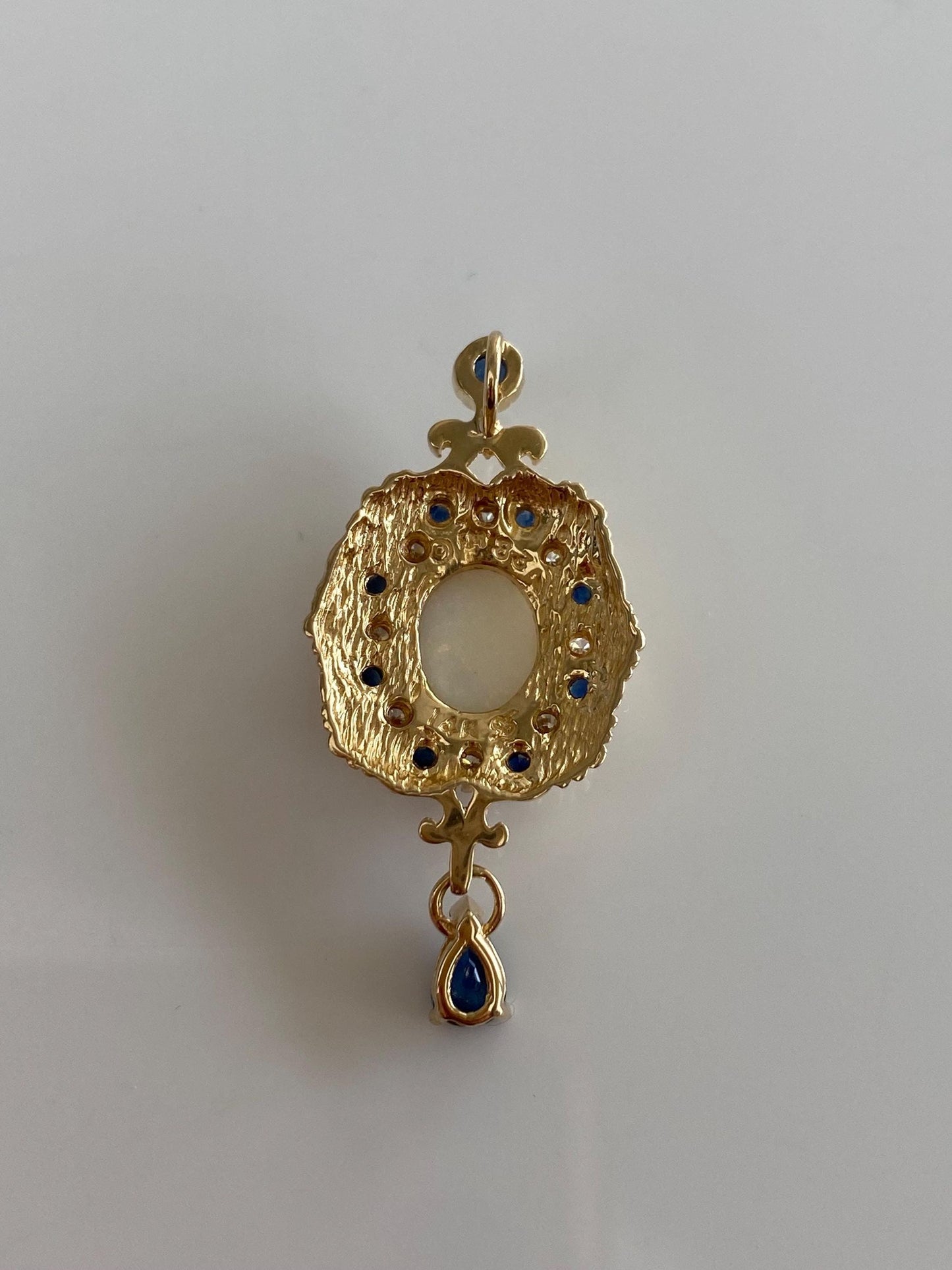 Solid 14k Yellow Gold Diamond Blue Sapphire Opal Charm
