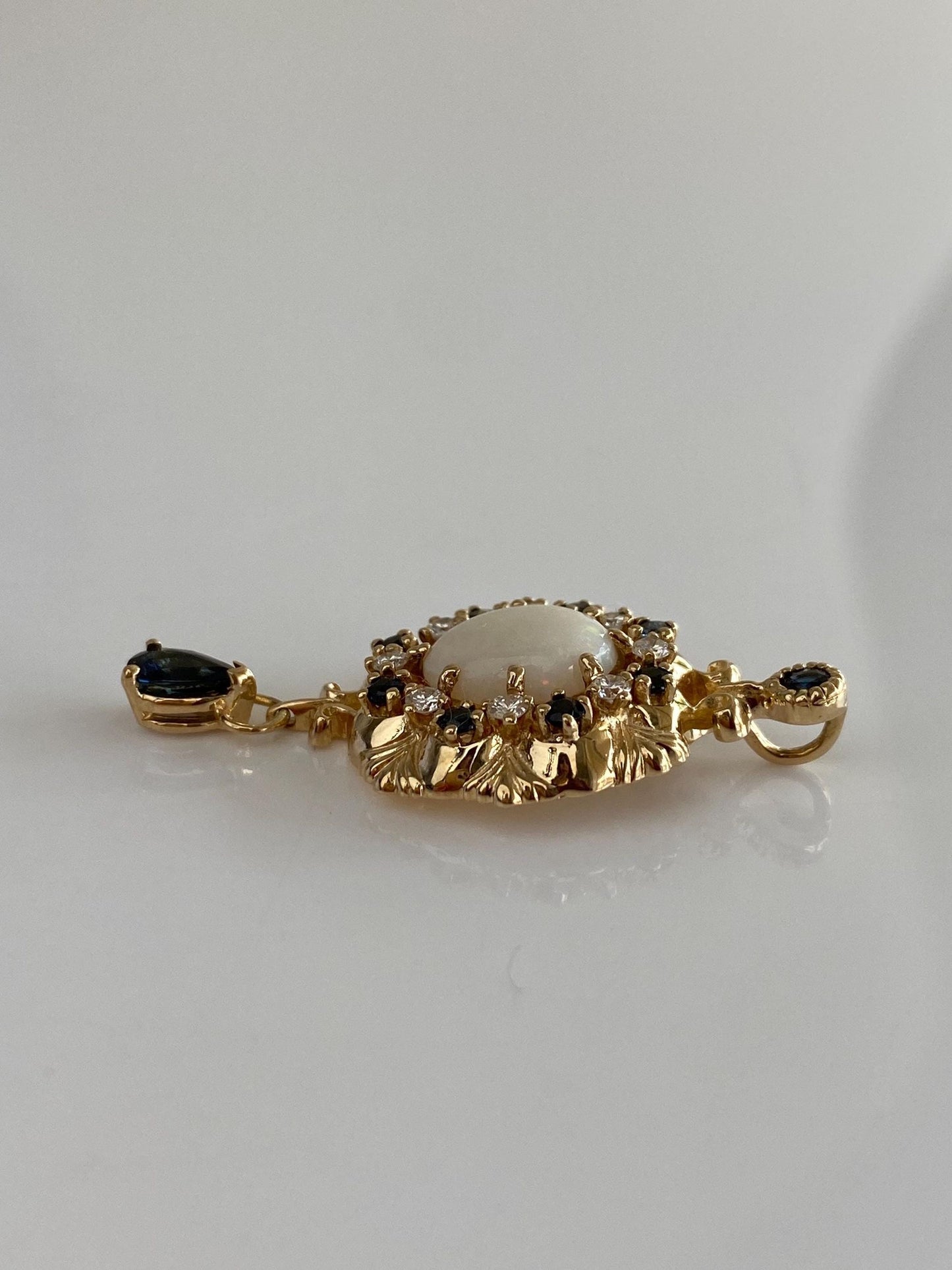 Solid 14k Yellow Gold Diamond Blue Sapphire Opal Charm
