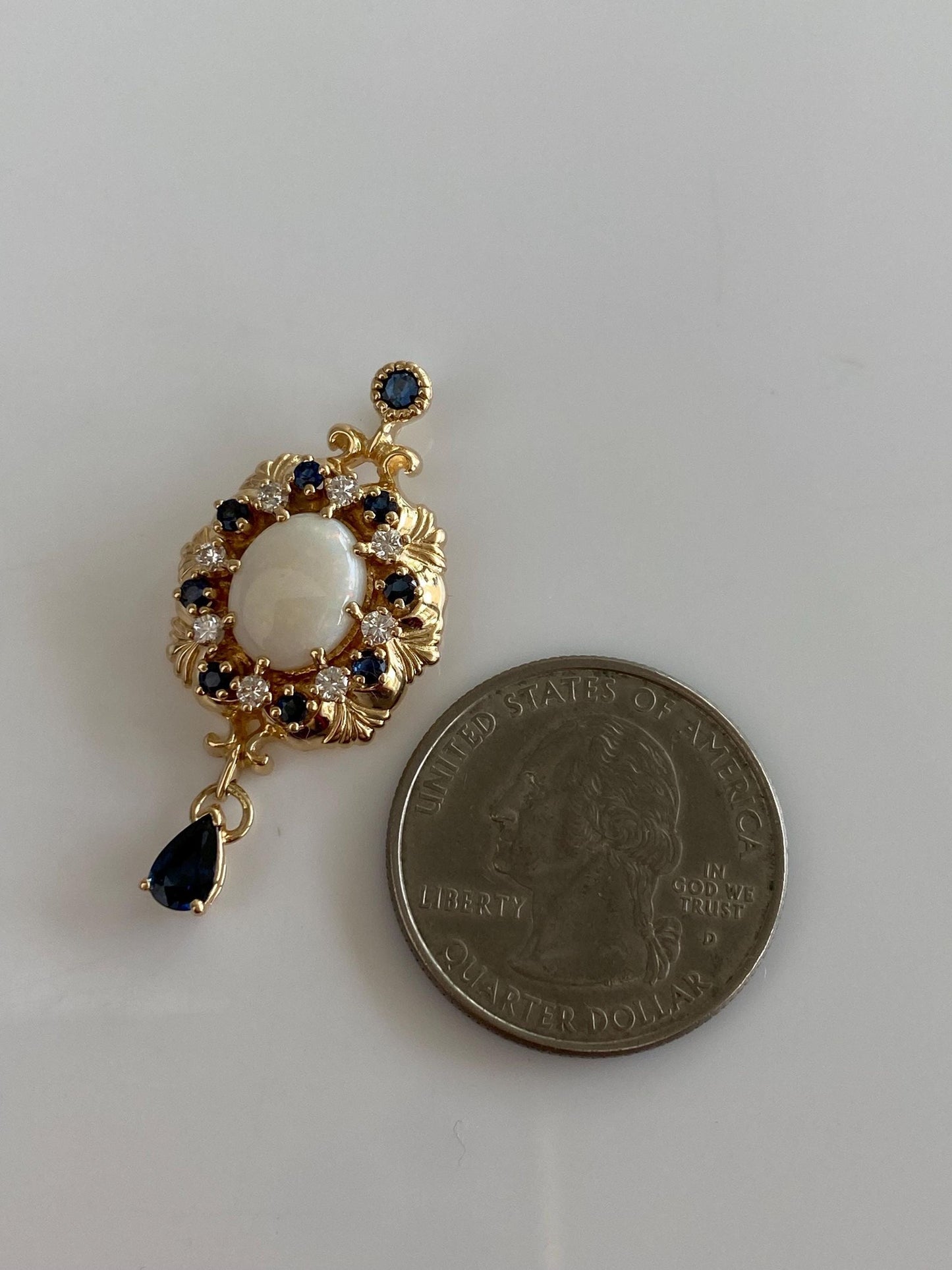 Solid 14k Yellow Gold Diamond Blue Sapphire Opal Charm