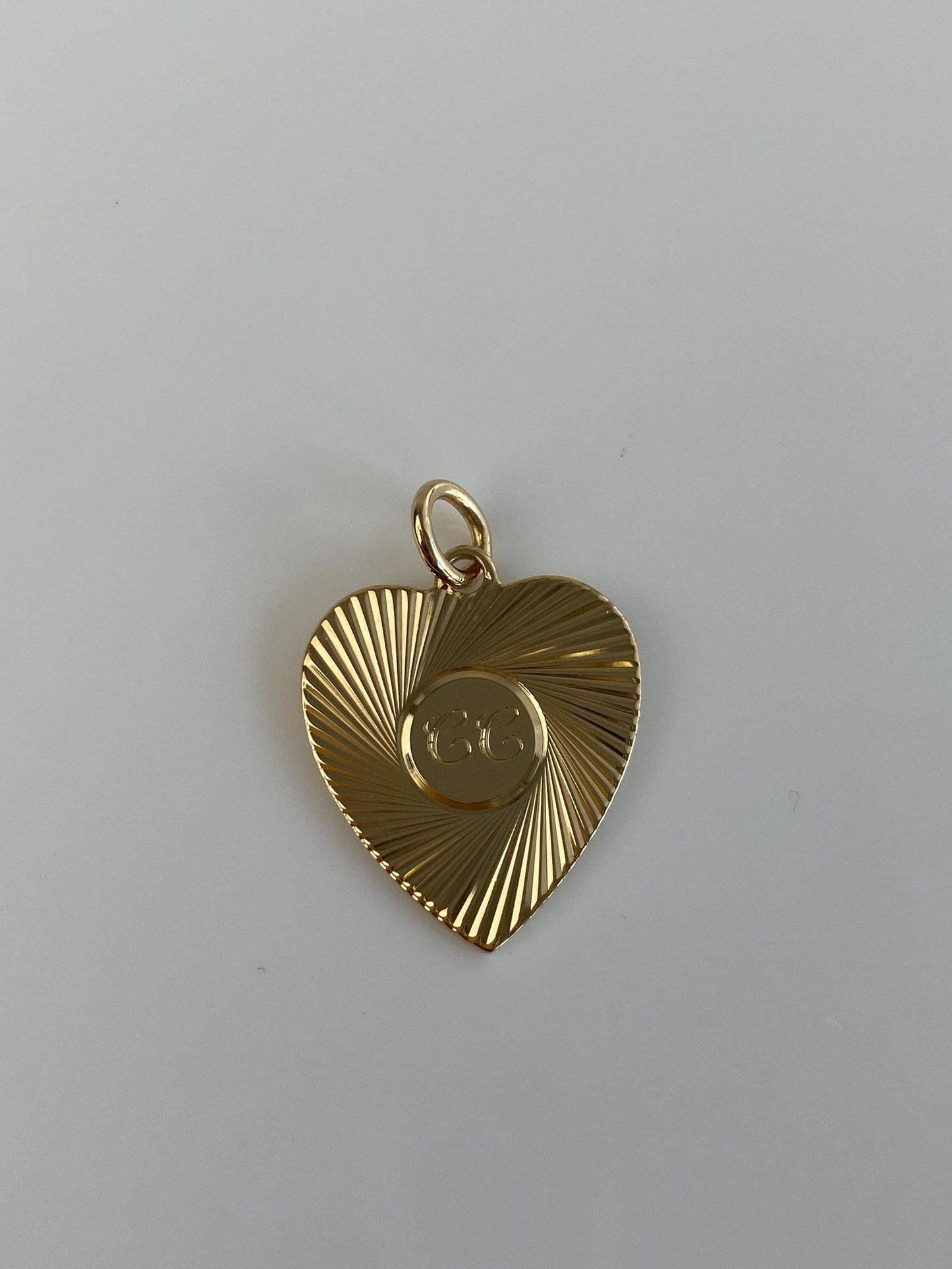 Vintage Solid 14k Yellow Gold Engine Turned CC Heart Charm