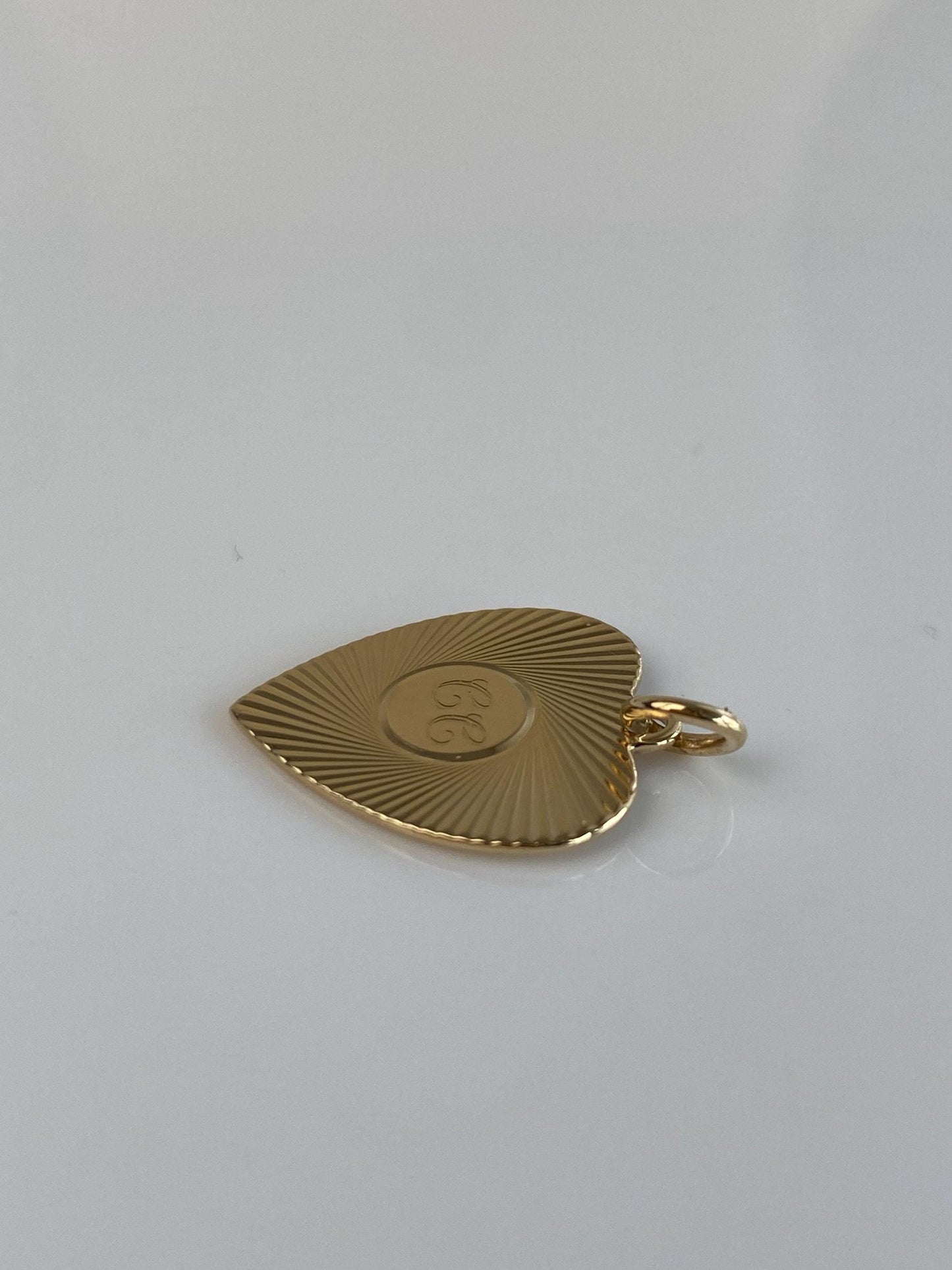 Vintage Solid 14k Yellow Gold Engine Turned CC Heart Charm