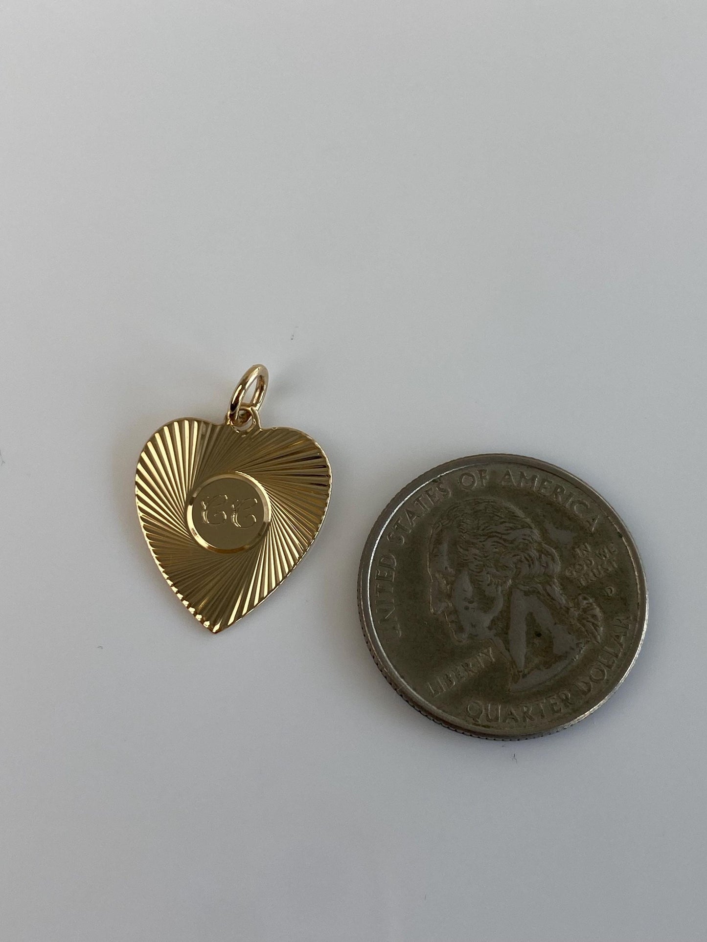 Vintage Solid 14k Yellow Gold Engine Turned CC Heart Charm