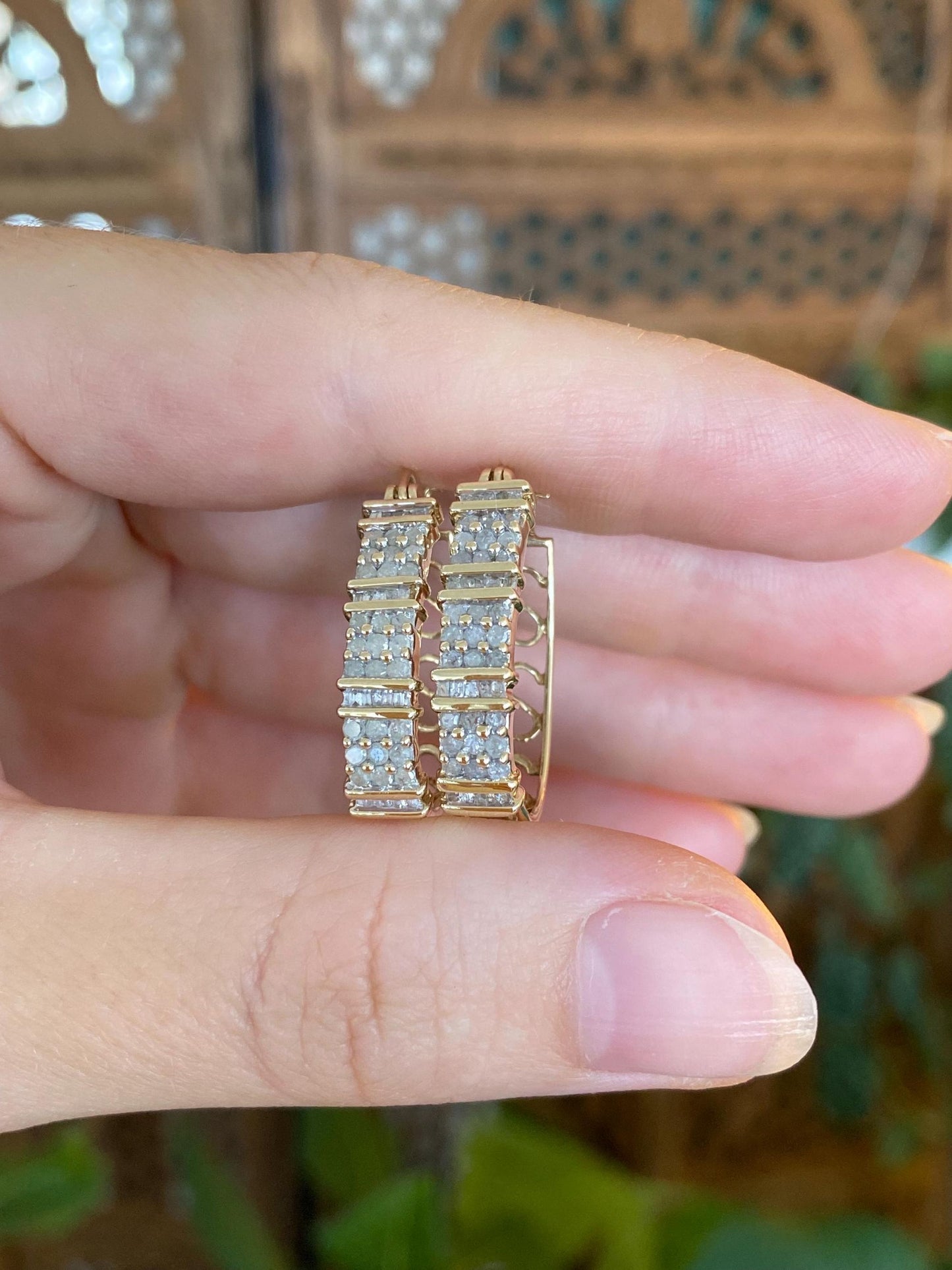 Vintage Solid 10k Yellow Gold Diamond Hoop Earrings
