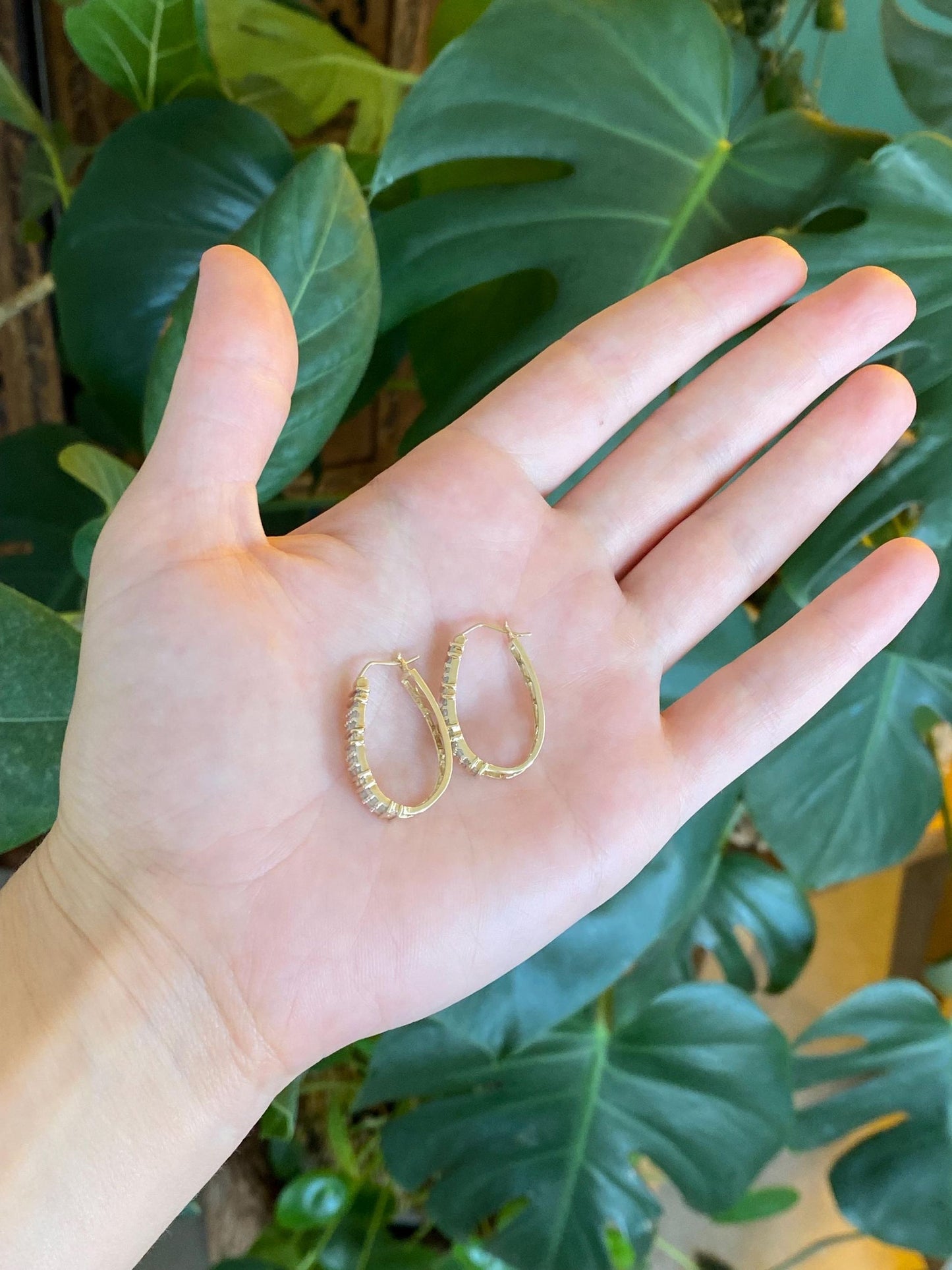 Vintage Solid 10k Yellow Gold Diamond Hoop Earrings