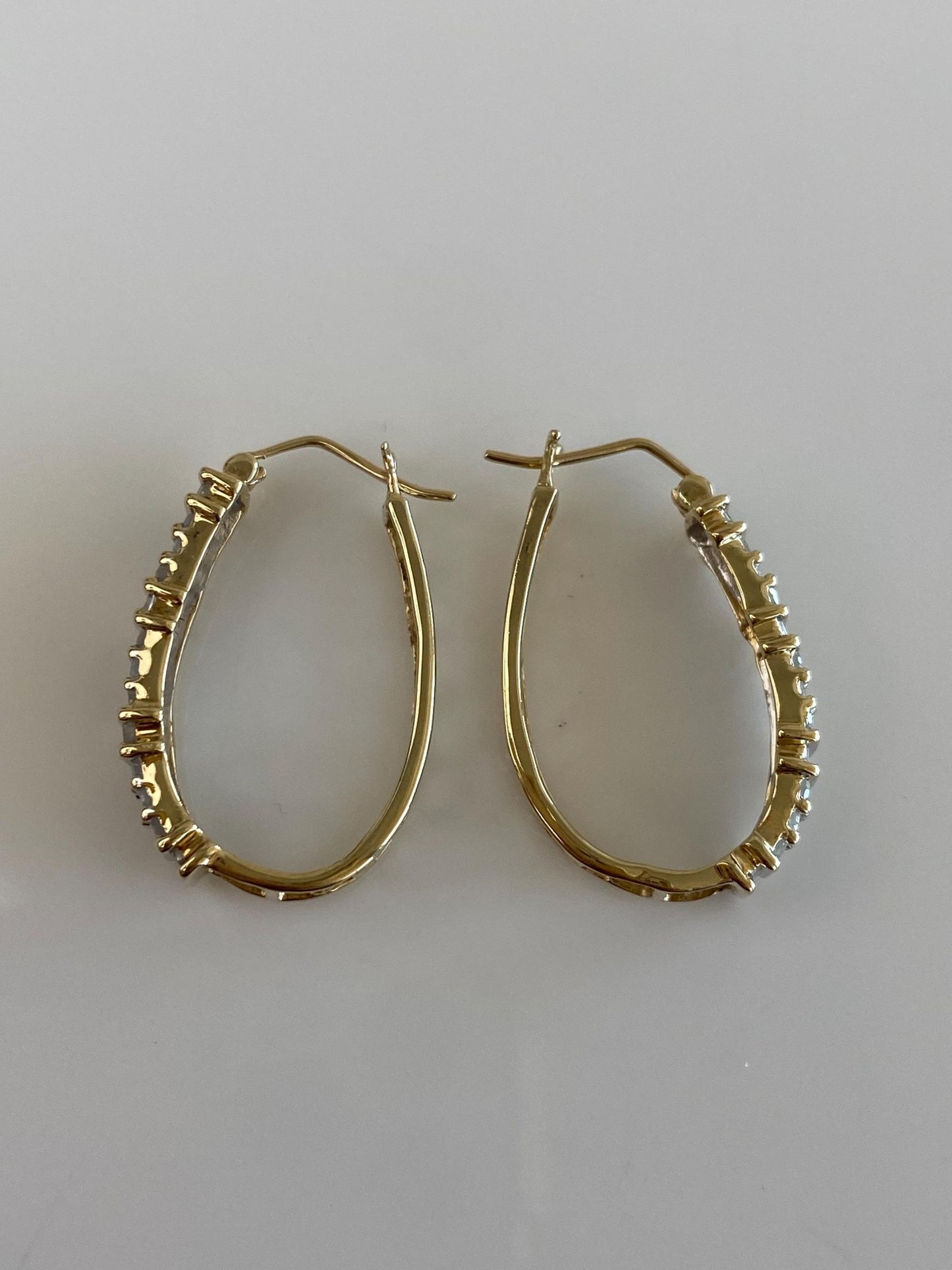 Vintage Solid 10k Yellow Gold Diamond Hoop Earrings