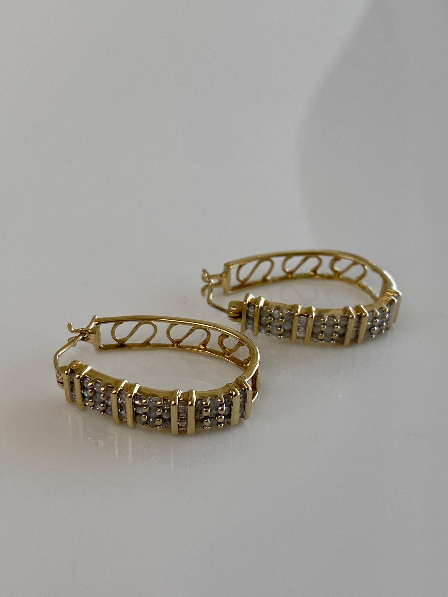 Vintage Solid 10k Yellow Gold Diamond Hoop Earrings