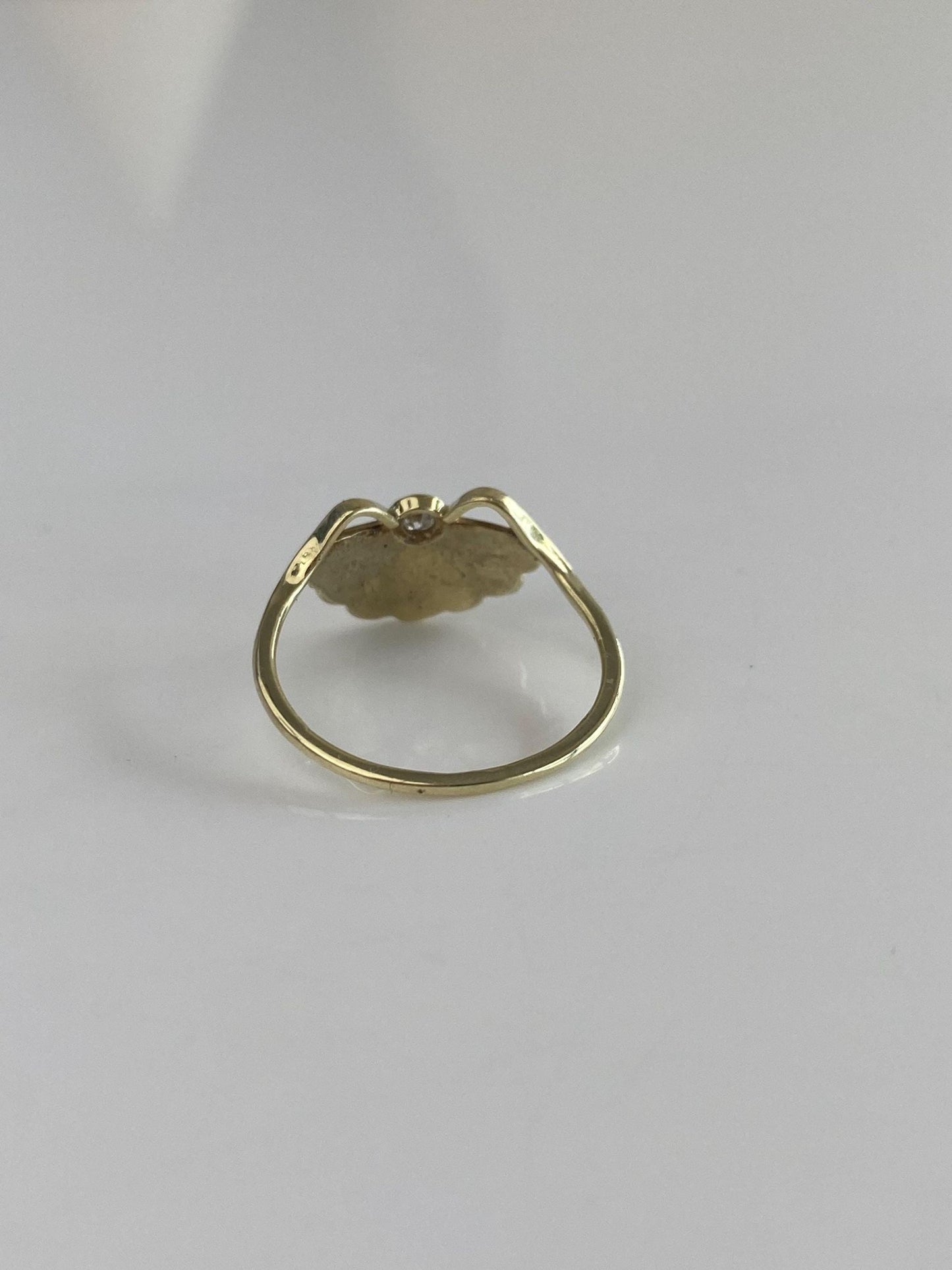 Vintage Solid 14k Yellow Gold Blue Enamel Diamond Fan Ring - Size 6.25