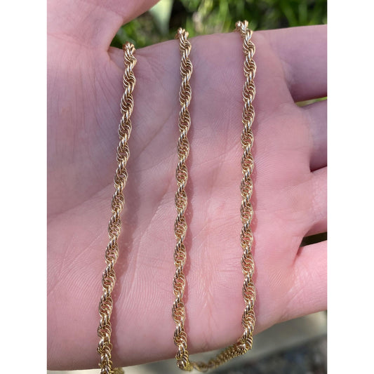 Vintage Solid 14k Yellow Gold Rope Chain Necklace - 26 inches