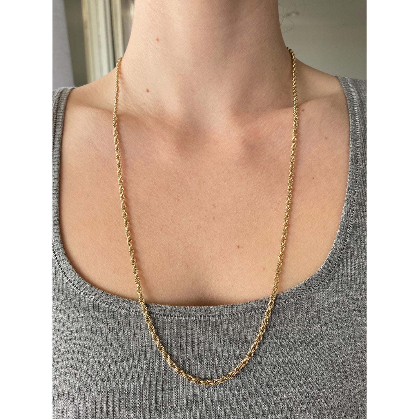 Vintage Solid 14k Yellow Gold Rope Chain Necklace - 26 inches