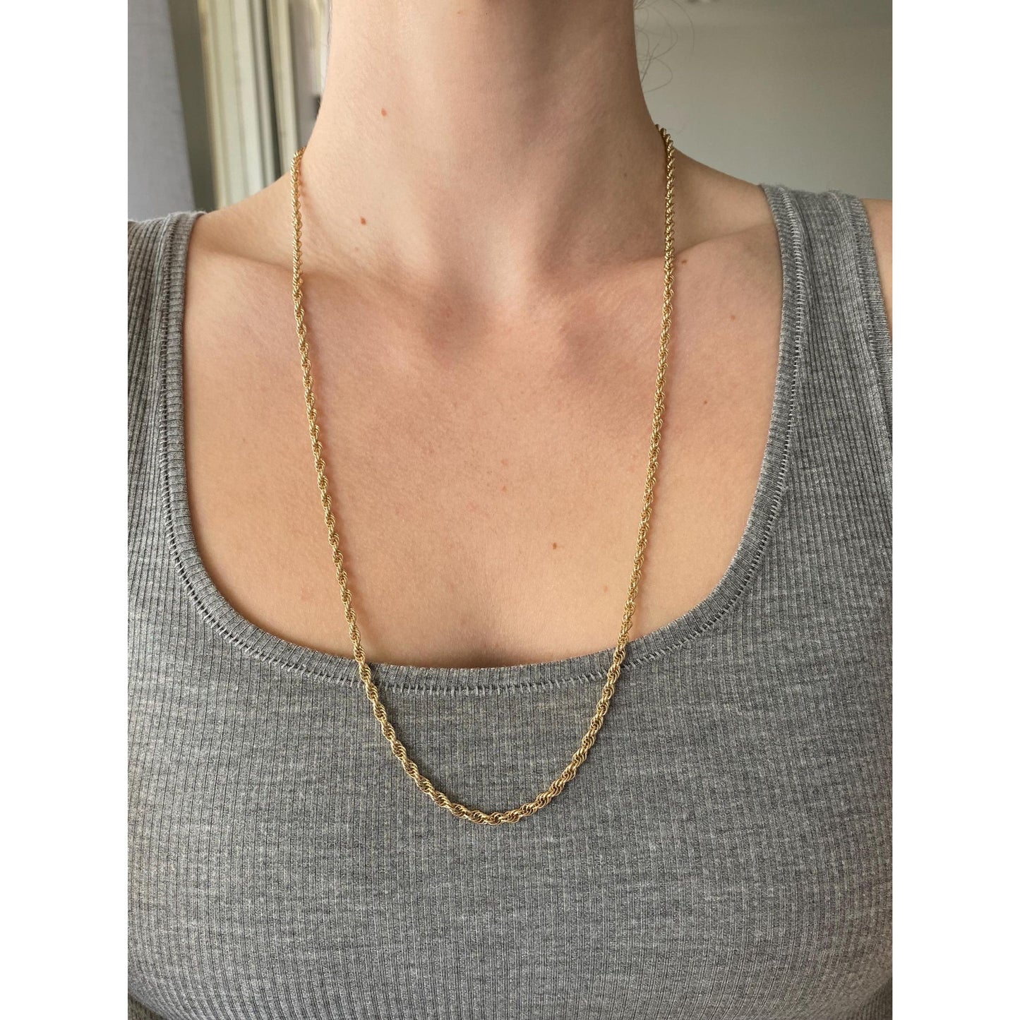 Vintage Solid 14k Yellow Gold Rope Chain Necklace - 26 inches