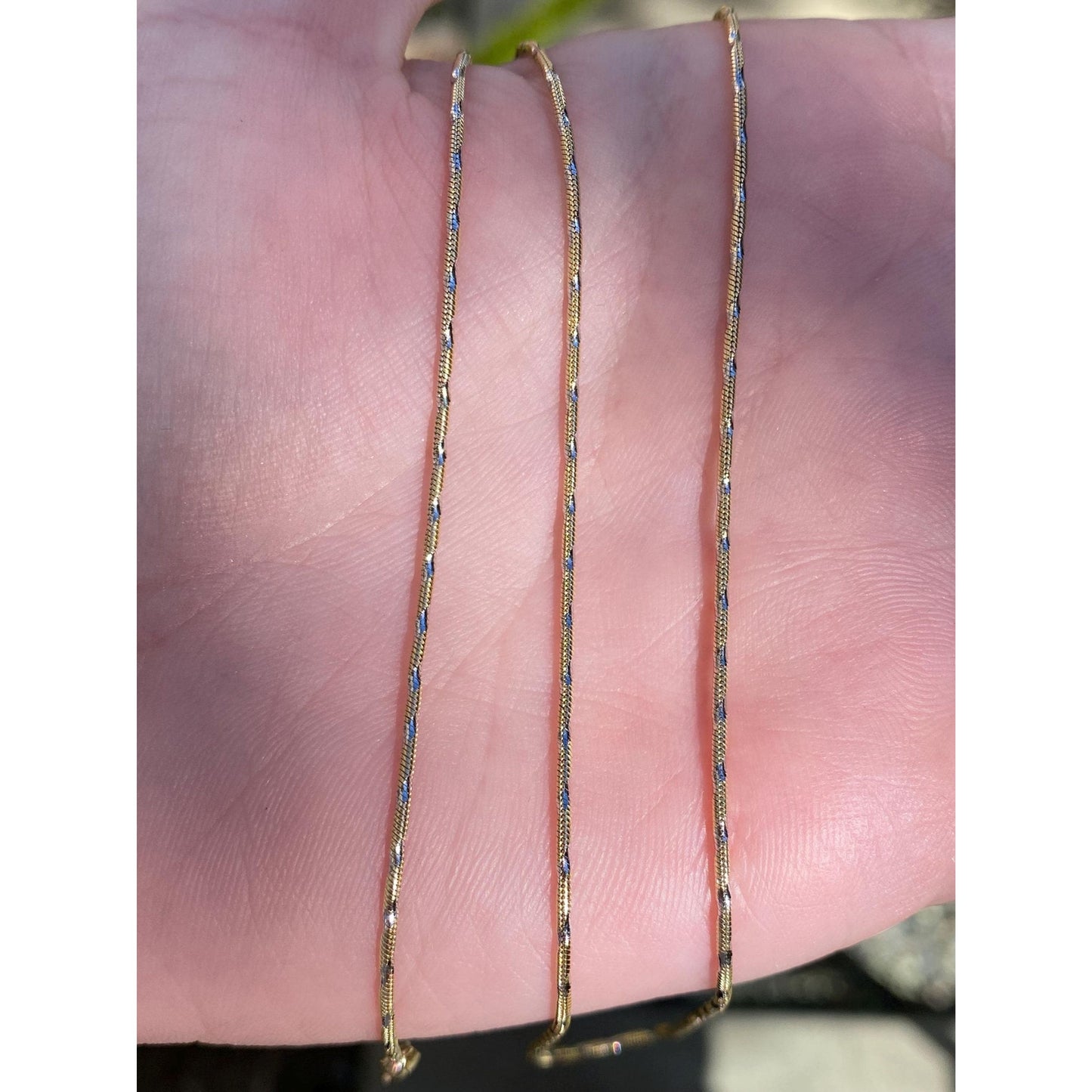 Vintage Solid 14k White & Yellow Gold Twist Snake Chain Necklace - 20.25 inches