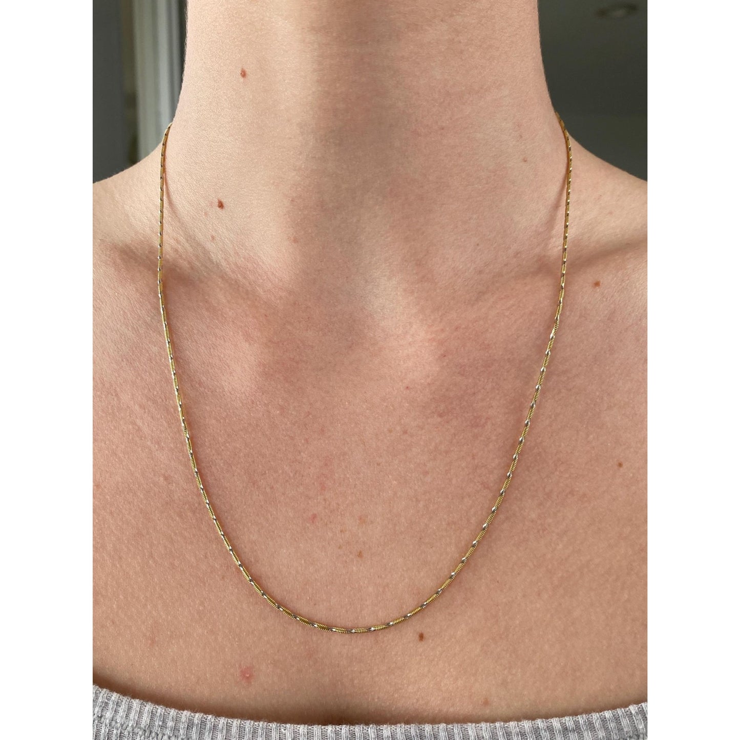 Vintage Solid 14k White & Yellow Gold Twist Snake Chain Necklace - 20.25 inches