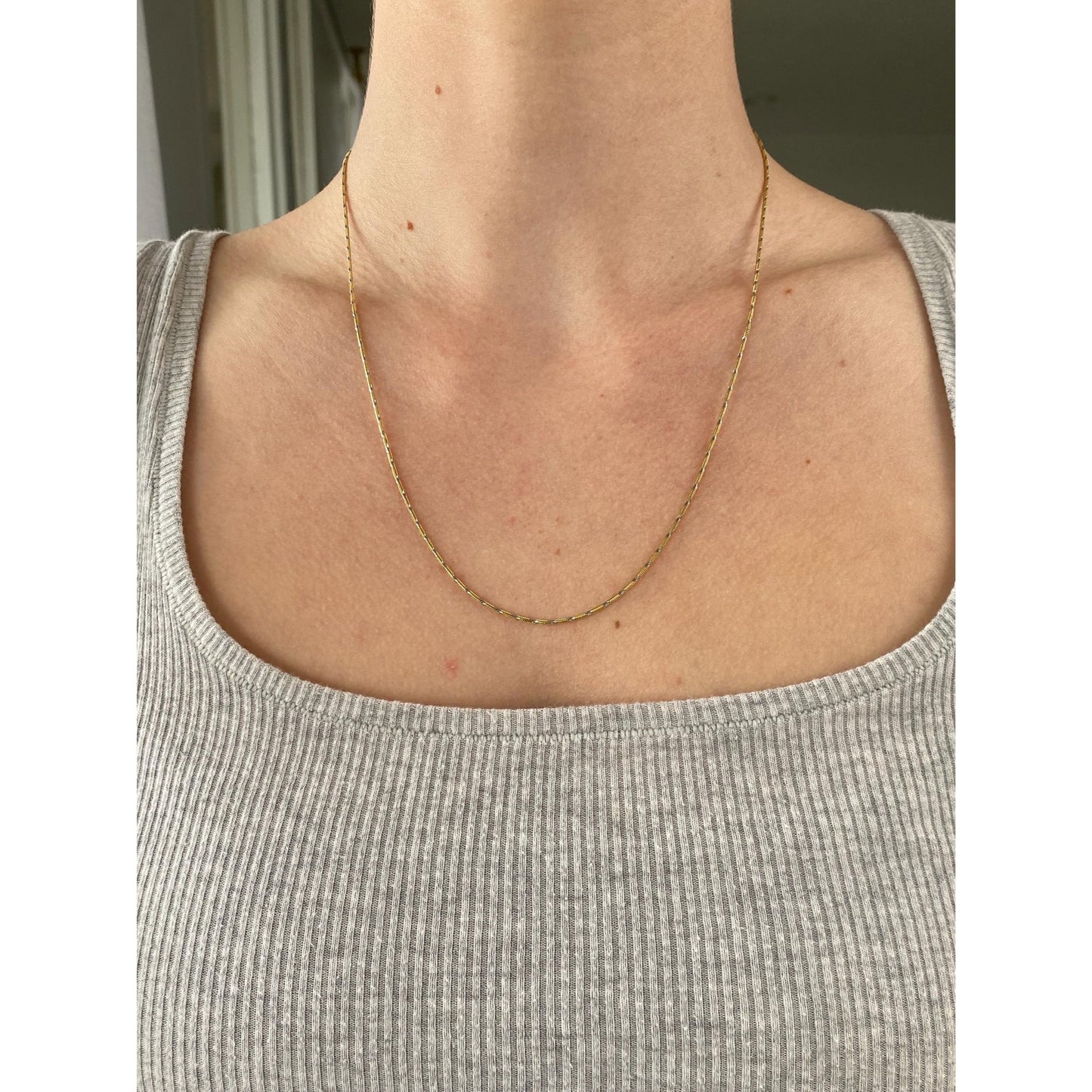 Vintage Solid 14k White & Yellow Gold Twist Snake Chain Necklace - 20.25 inches