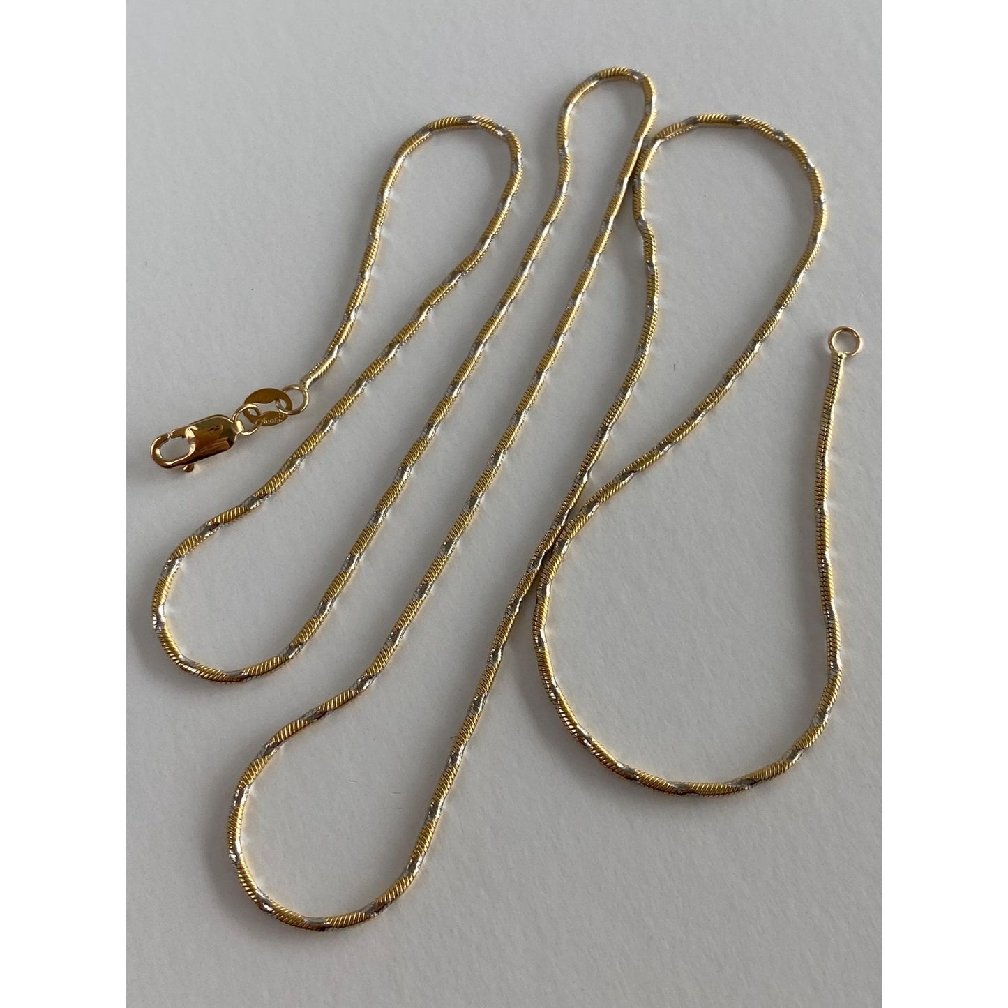 Vintage Solid 14k White & Yellow Gold Twist Snake Chain Necklace - 20.25 inches