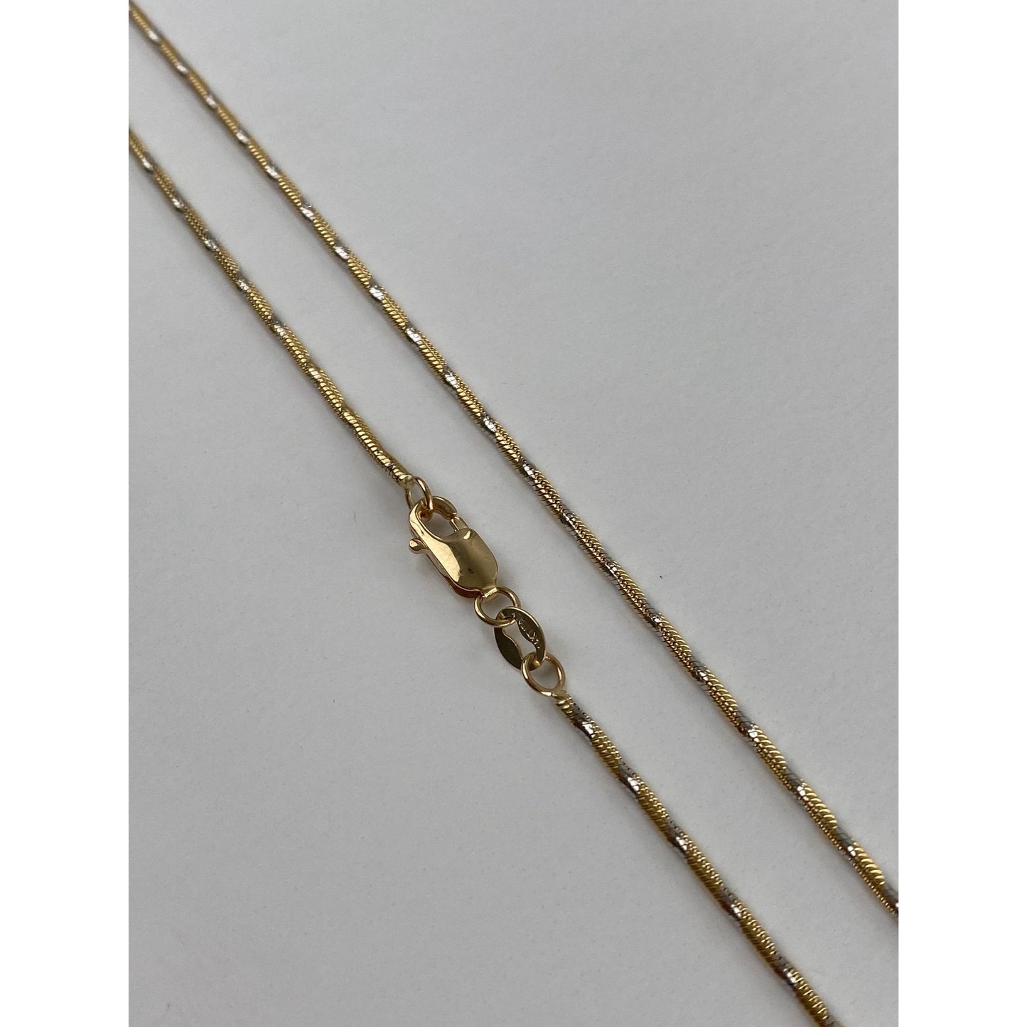 Vintage Solid 14k White & Yellow Gold Twist Snake Chain Necklace - 20.25 inches
