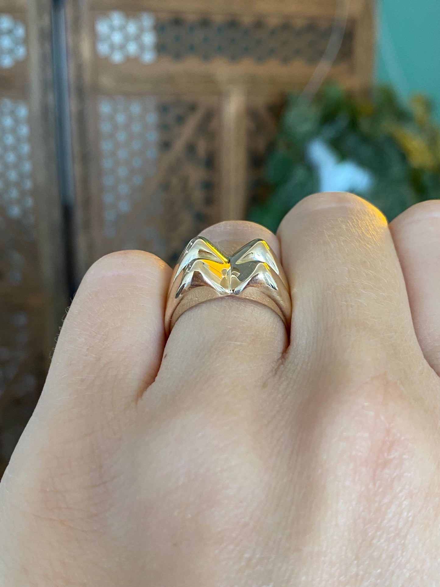 Vintage Solid 14k Yellow Gold Chunky Pyramid Style Ring - Size 5.75