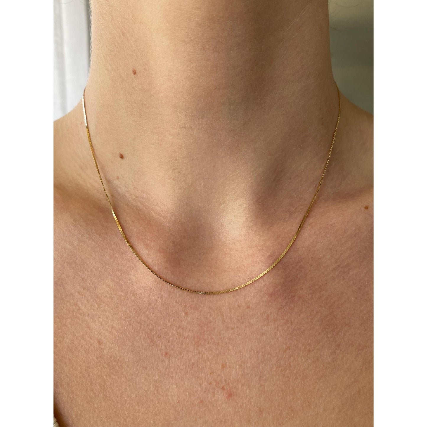 Vintage Solid 14k Yellow Gold Serpentine Chain Necklace - 16.25 inches