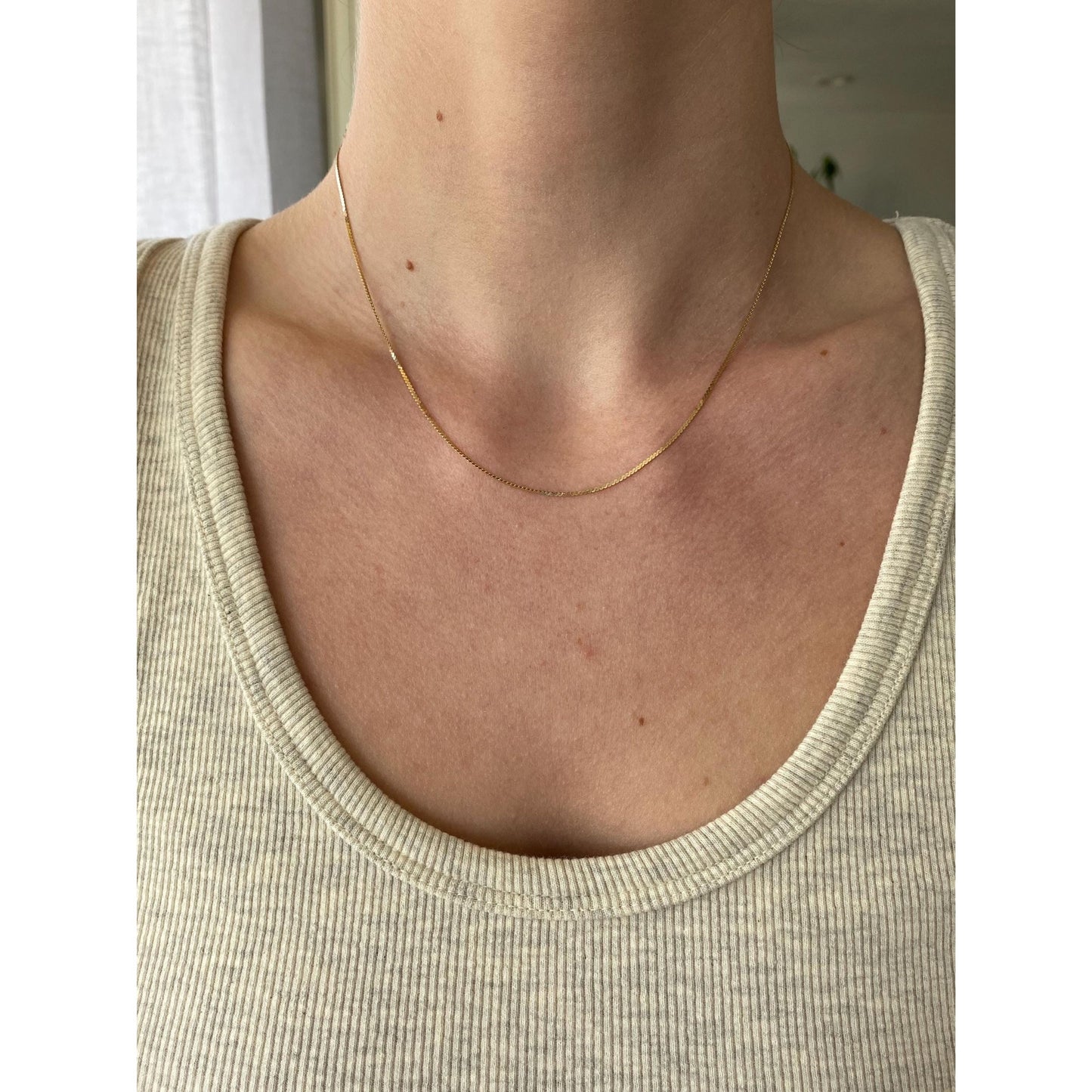 Vintage Solid 14k Yellow Gold Serpentine Chain Necklace - 16.25 inches