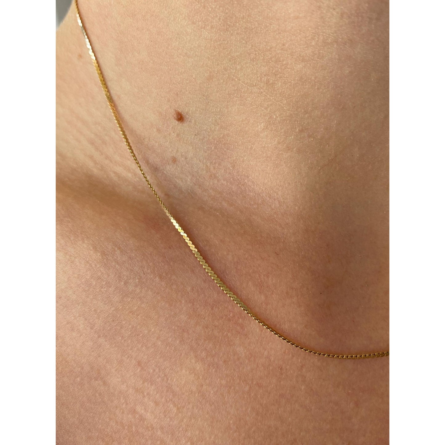 Vintage Solid 14k Yellow Gold Serpentine Chain Necklace - 16.25 inches